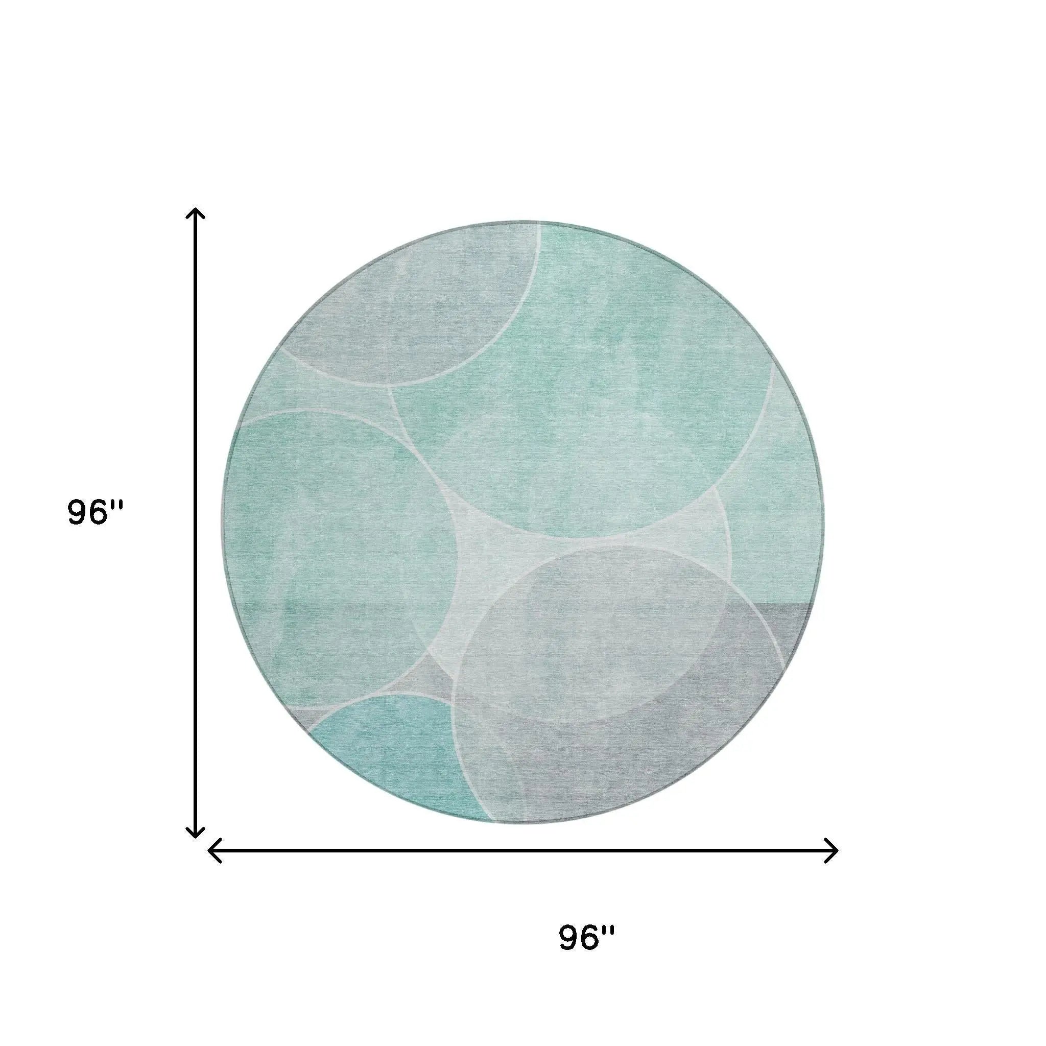 8' Aqua And Teal Blue Round Geometric Washable Indoor Outdoor Area Rug Homeroots Outdoor