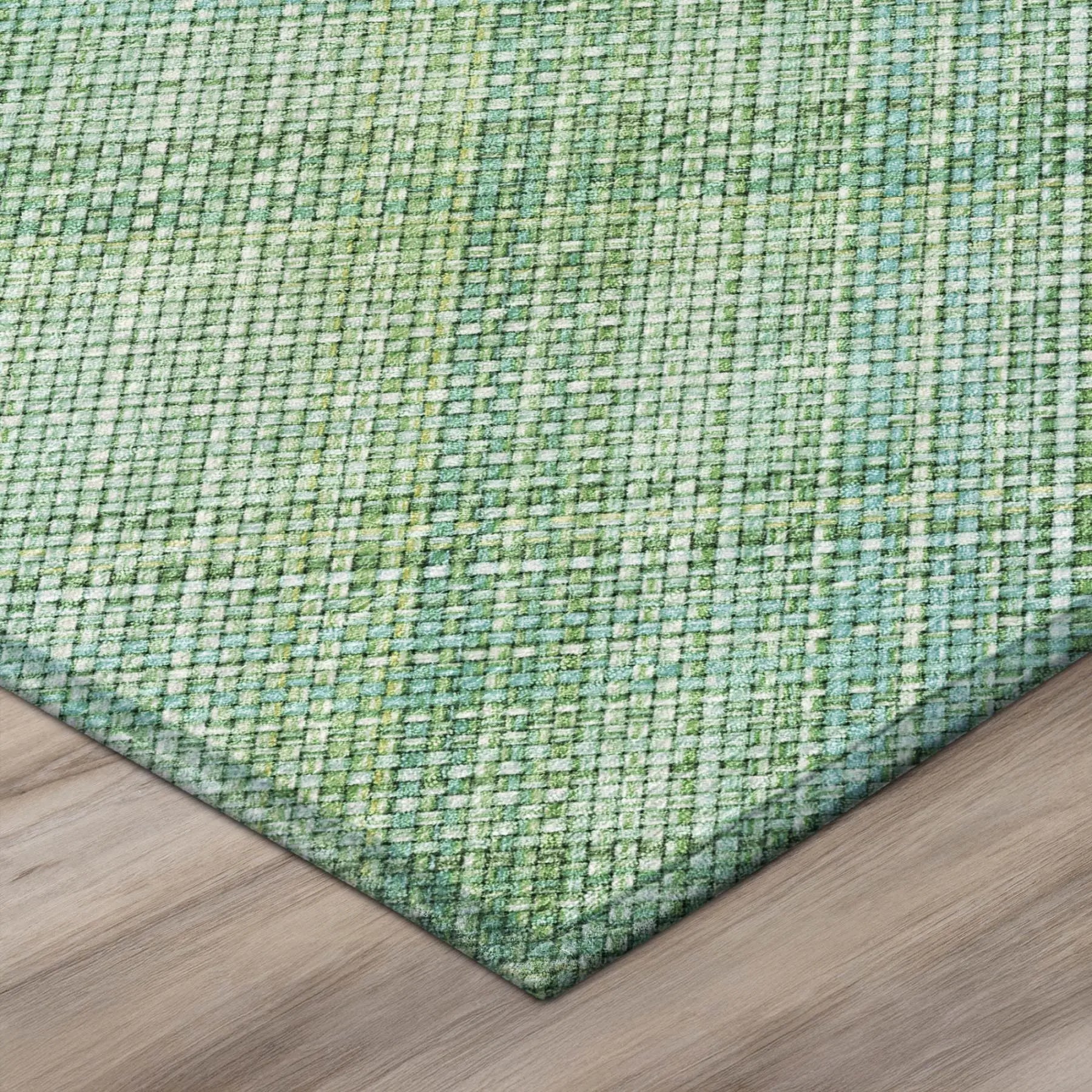 8' Aqua And Teal Blue Round Plaid Washable Indoor Outdoor Area Rug Homeroots Outdoor