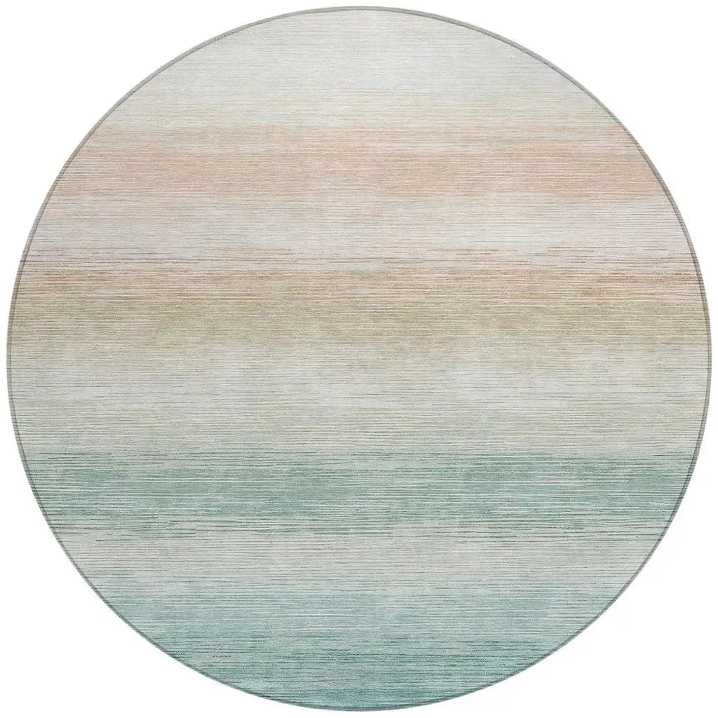 8' Aqua And Teal Blue Round Striped Washable Indoor Outdoor Area Rug Homeroots Outdoor