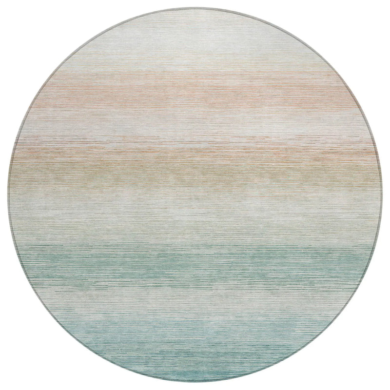 8' Aqua And Teal Blue Round Striped Washable Indoor Outdoor Area Rug Homeroots Outdoor