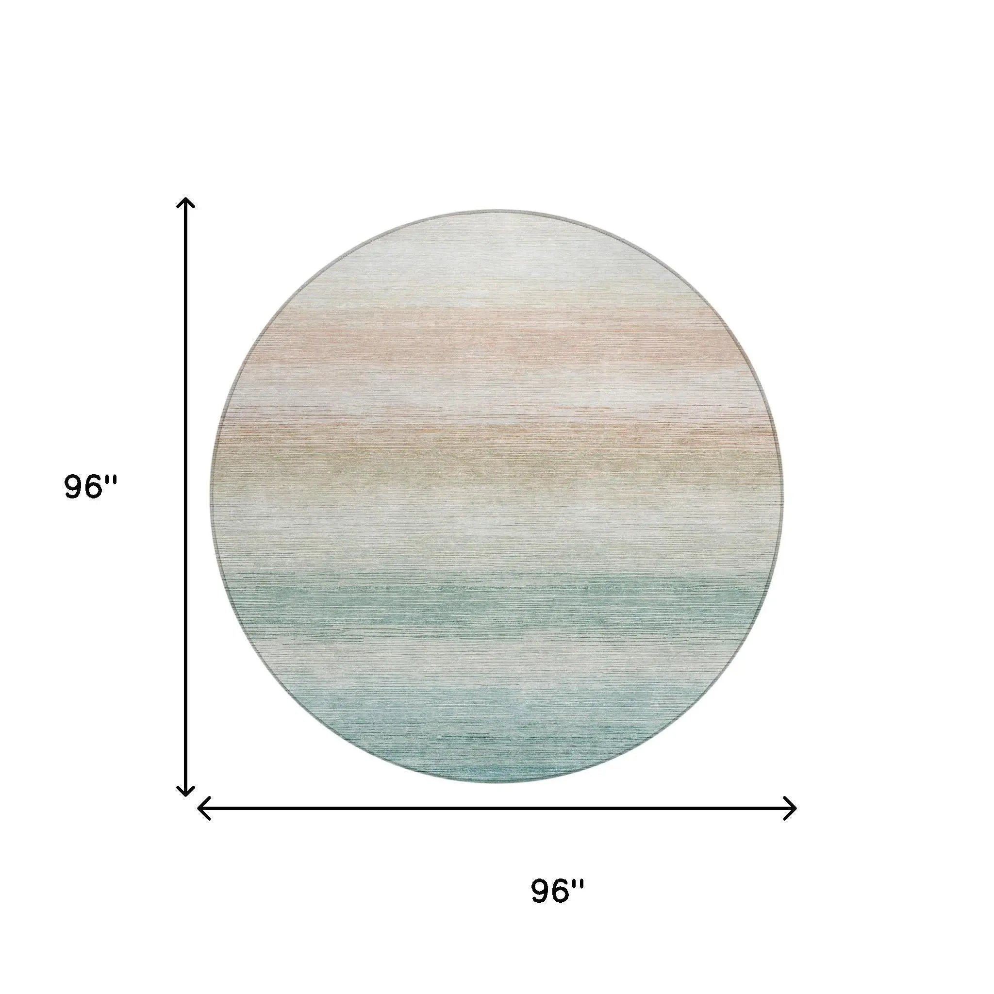 8' Aqua And Teal Blue Round Striped Washable Indoor Outdoor Area Rug Homeroots Outdoor