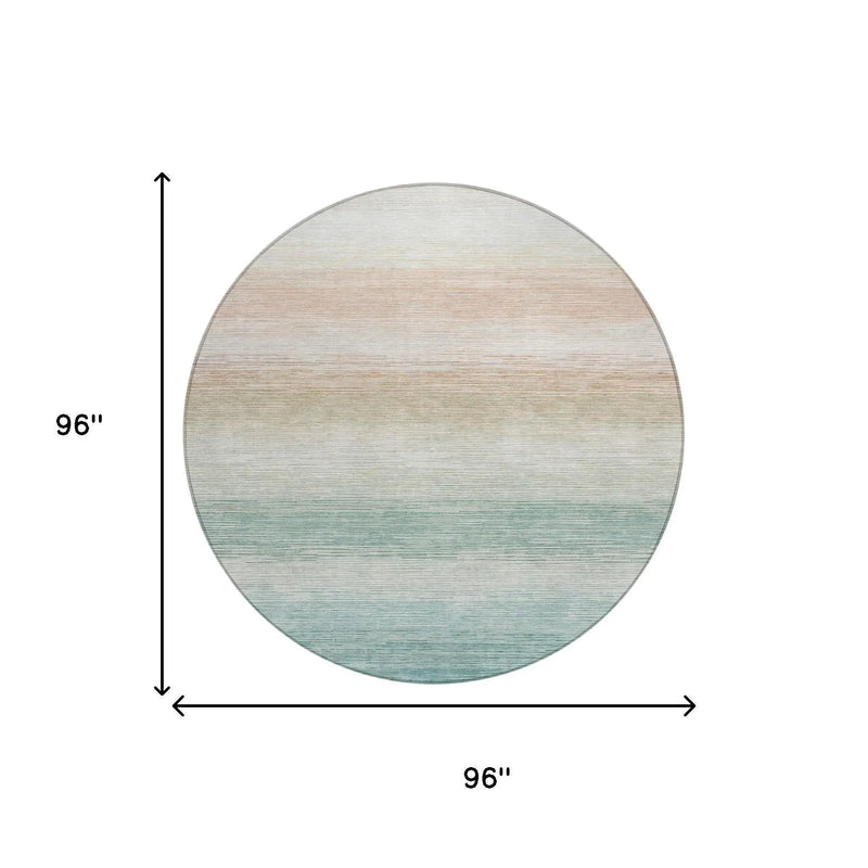 8' Aqua And Teal Blue Round Striped Washable Indoor Outdoor Area Rug Homeroots Outdoor