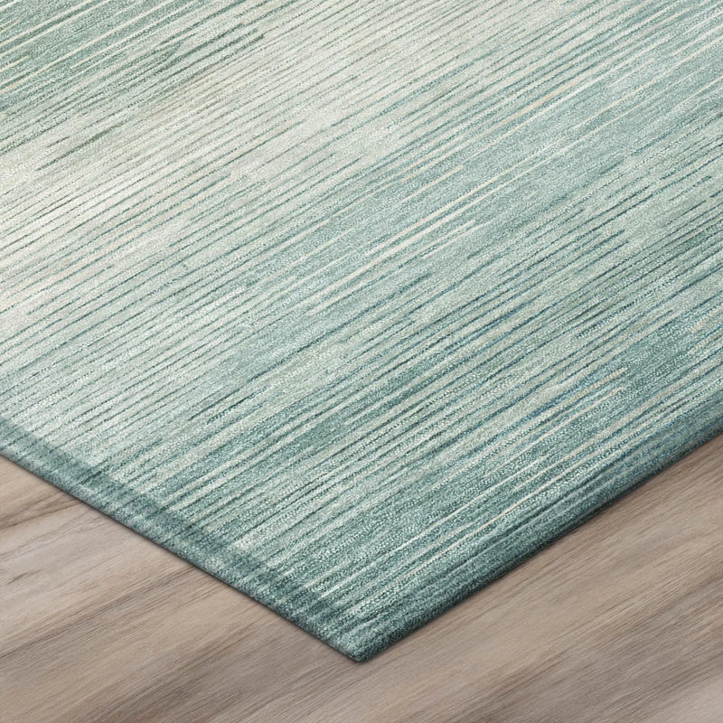 8' Aqua And Teal Blue Round Striped Washable Indoor Outdoor Area Rug Homeroots Outdoor