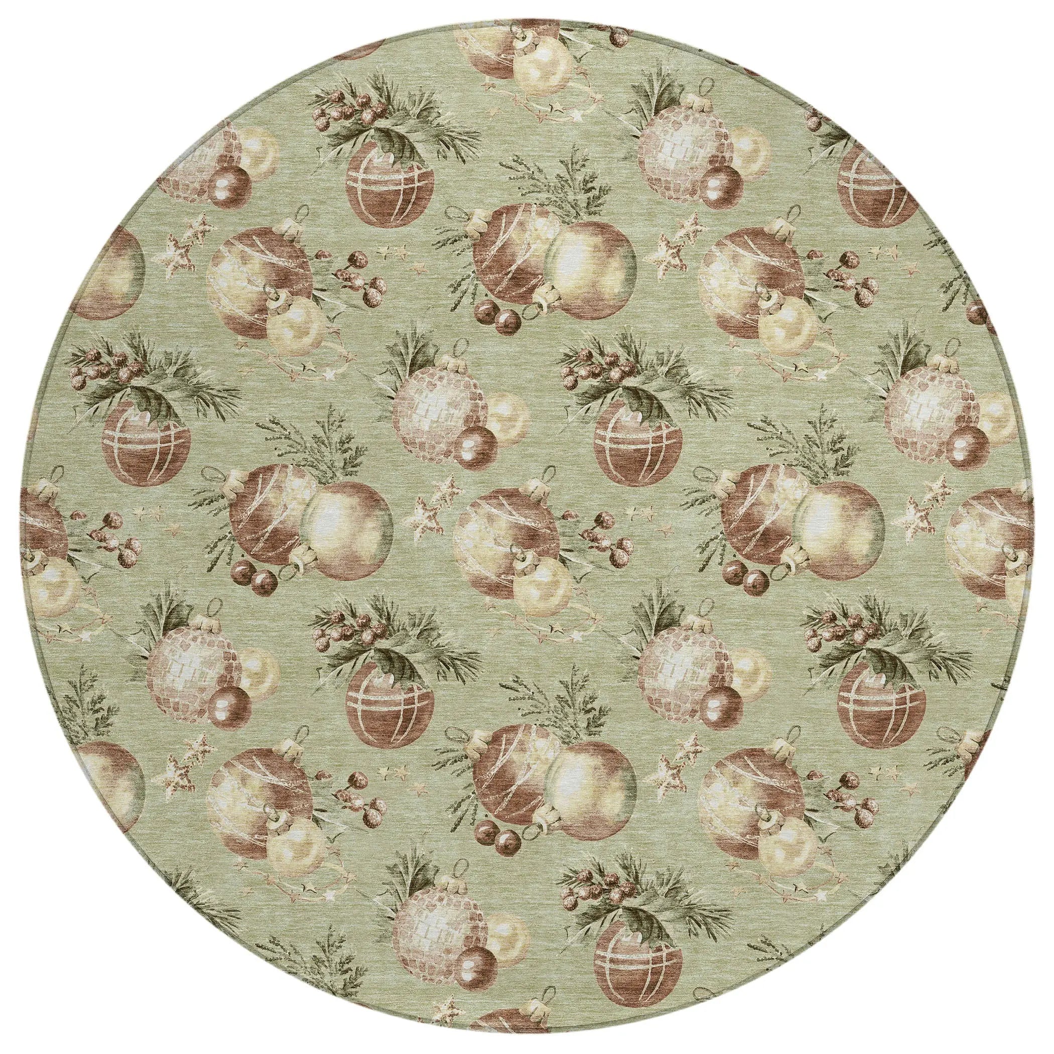 8' Artichoke Green Brown And Beige Round Stars Washable Indoor Outdoor Area Rug Homeroots Outdoor