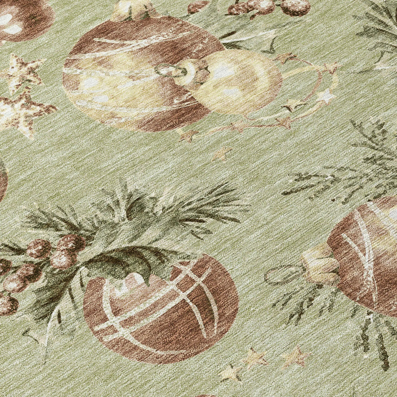 8' Artichoke Green Brown And Beige Round Stars Washable Indoor Outdoor Area Rug Homeroots Outdoor