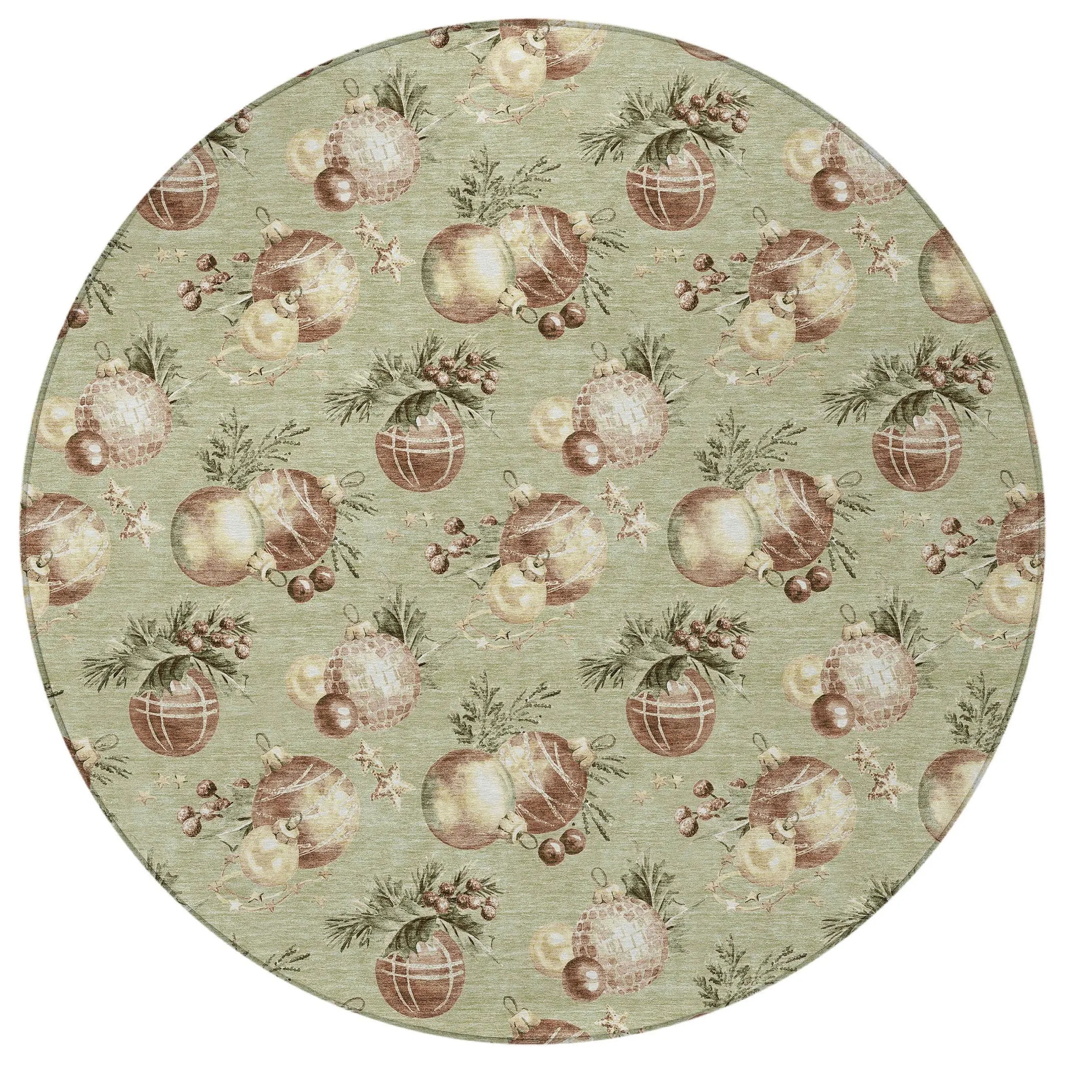 8' Artichoke Green Brown And Beige Round Stars Washable Indoor Outdoor Area Rug Homeroots Outdoor