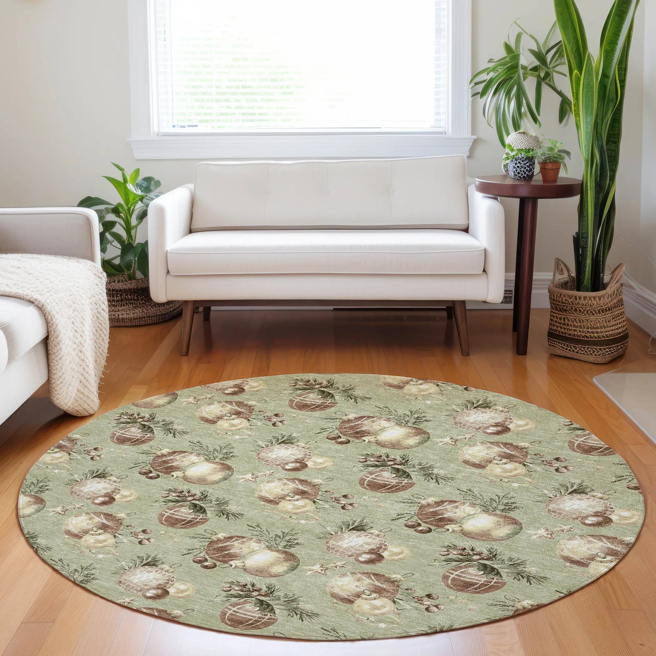 8' Artichoke Green Brown And Beige Round Stars Washable Indoor Outdoor Area Rug Homeroots Outdoor