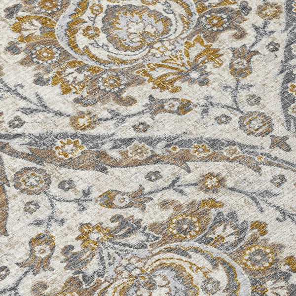 8' Beige And Blue Round Floral Washable Indoor Outdoor Area Rug Homeroots Outdoor