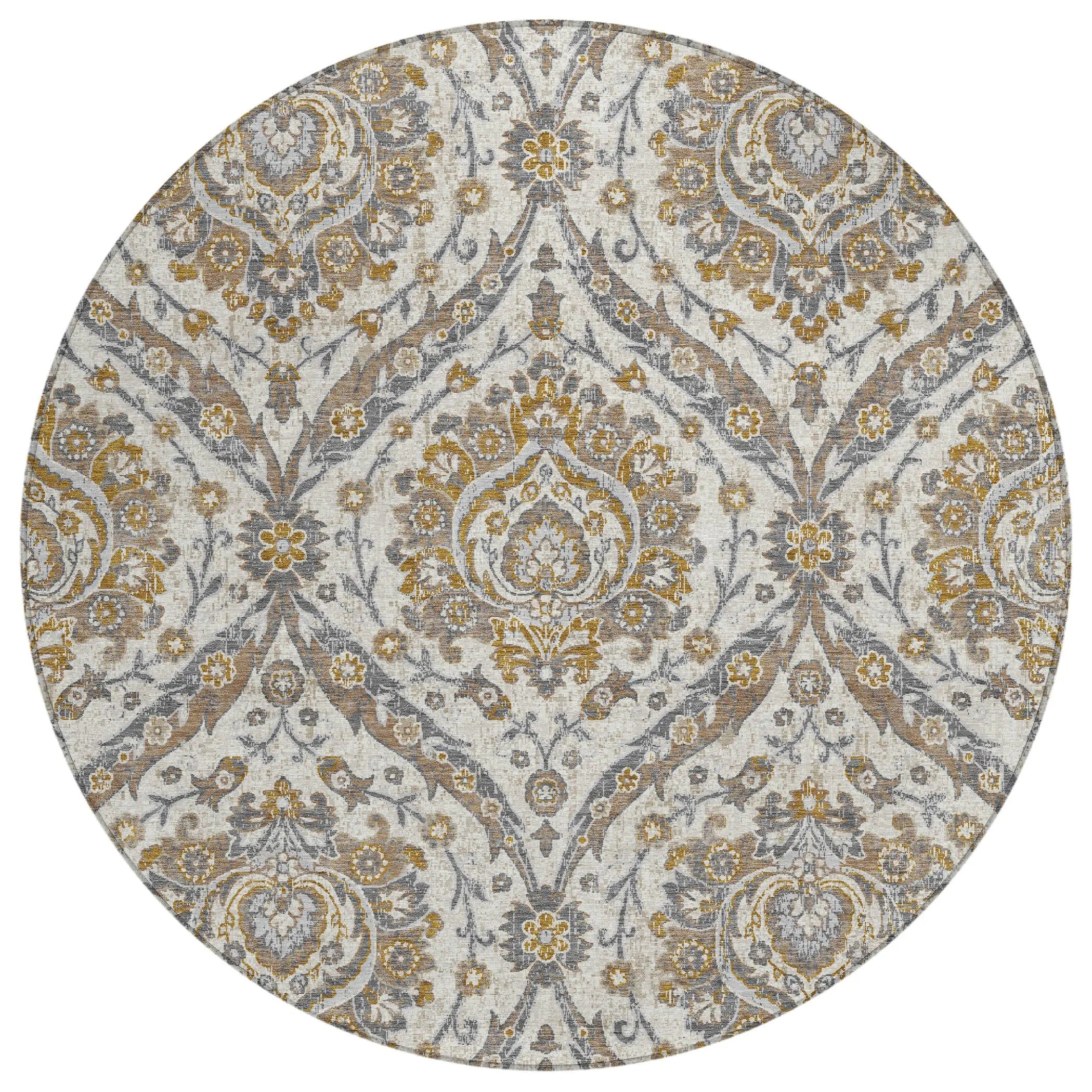 8' Beige And Blue Round Floral Washable Indoor Outdoor Area Rug Homeroots Outdoor