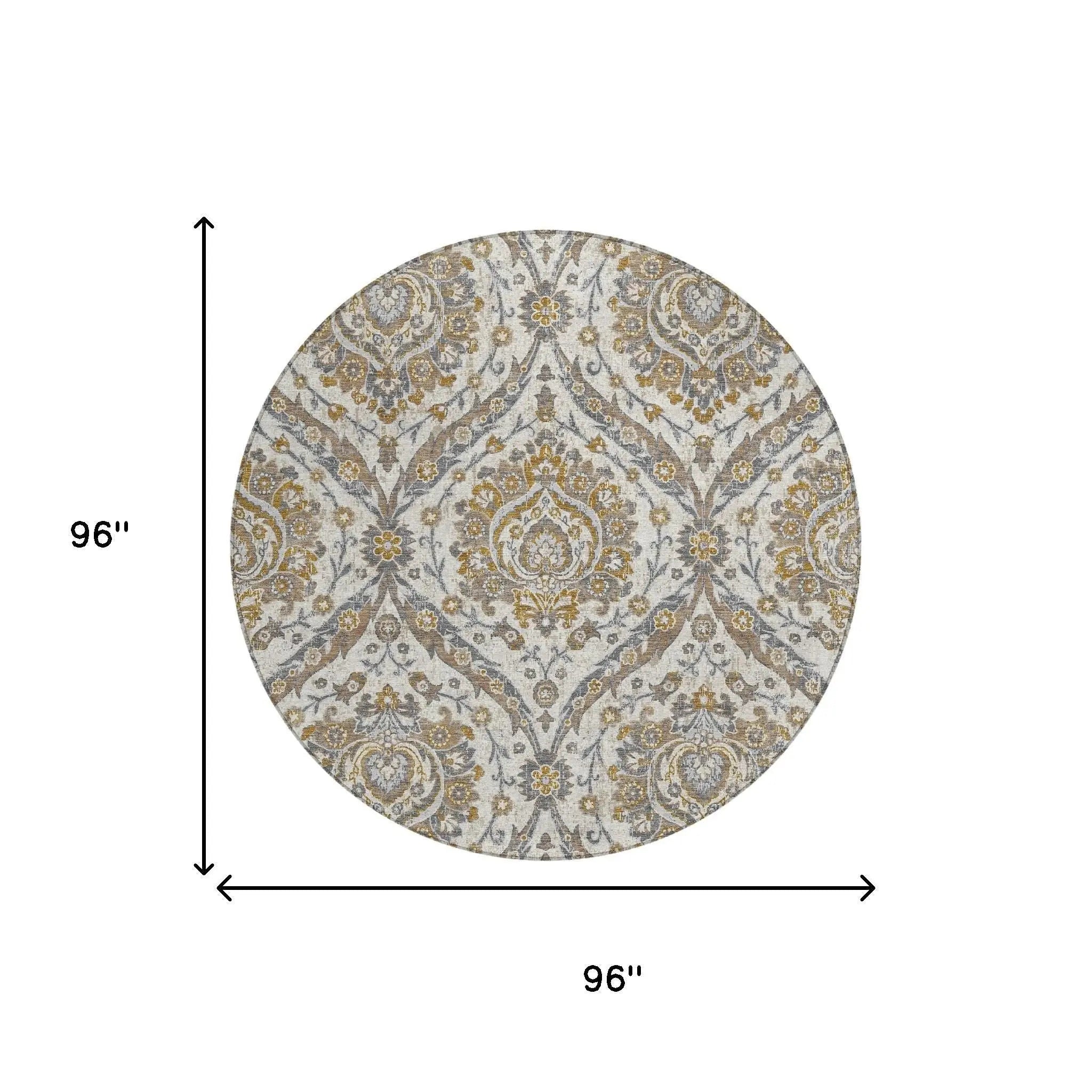 8' Beige And Blue Round Floral Washable Indoor Outdoor Area Rug Homeroots Outdoor