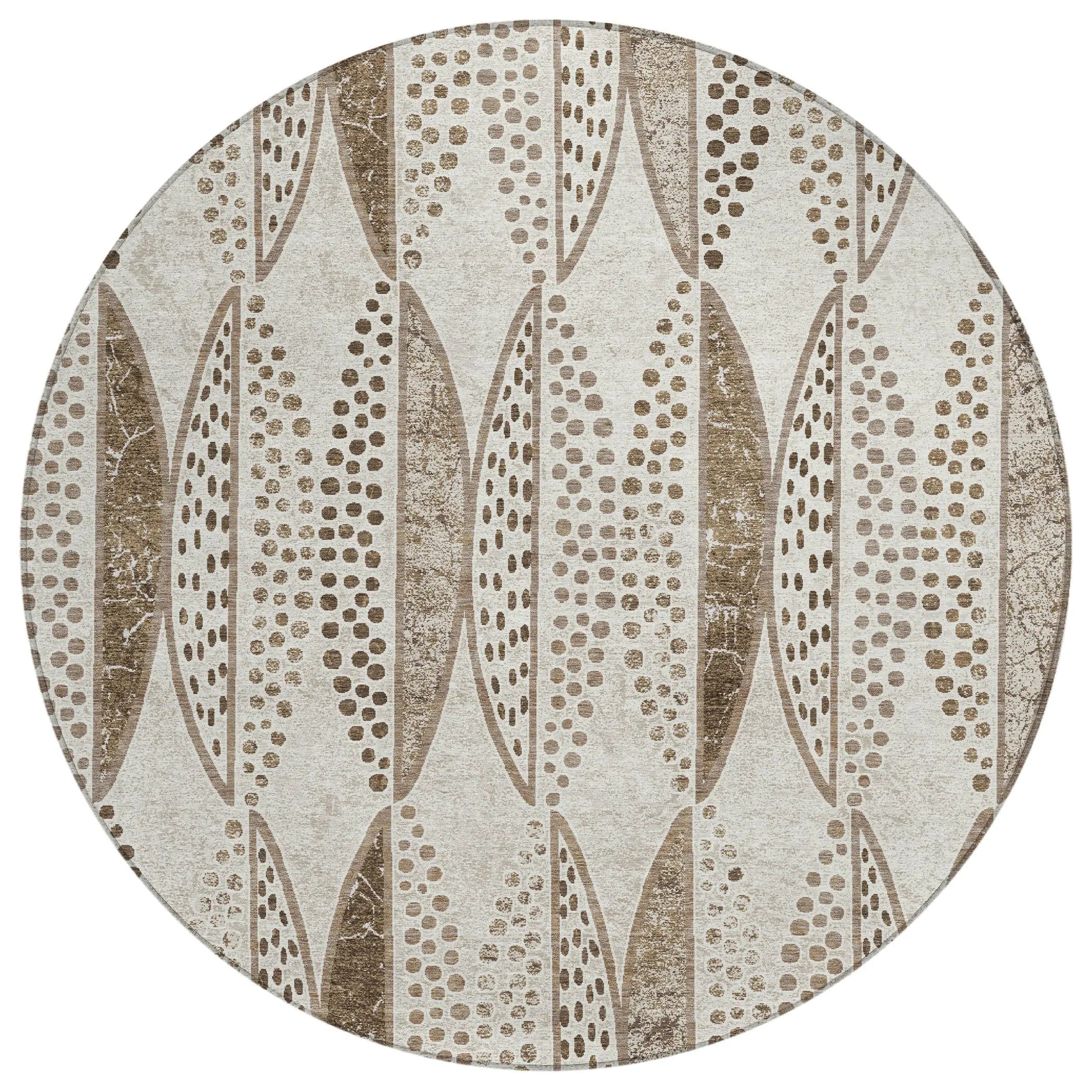 8' Beige And Blue Round Geometric Washable Indoor Outdoor Area Rug Homeroots Outdoor