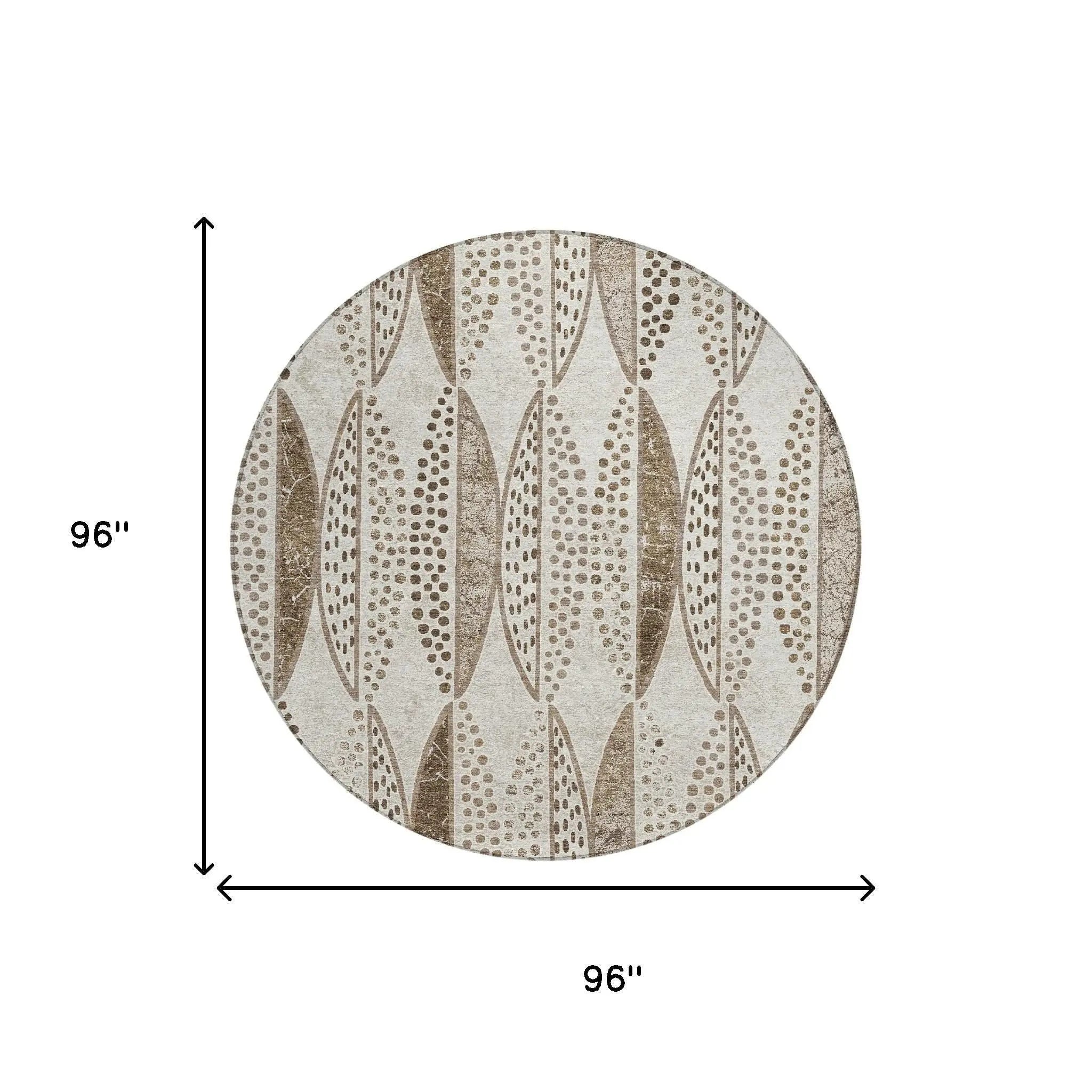 8' Beige And Blue Round Geometric Washable Indoor Outdoor Area Rug Homeroots Outdoor