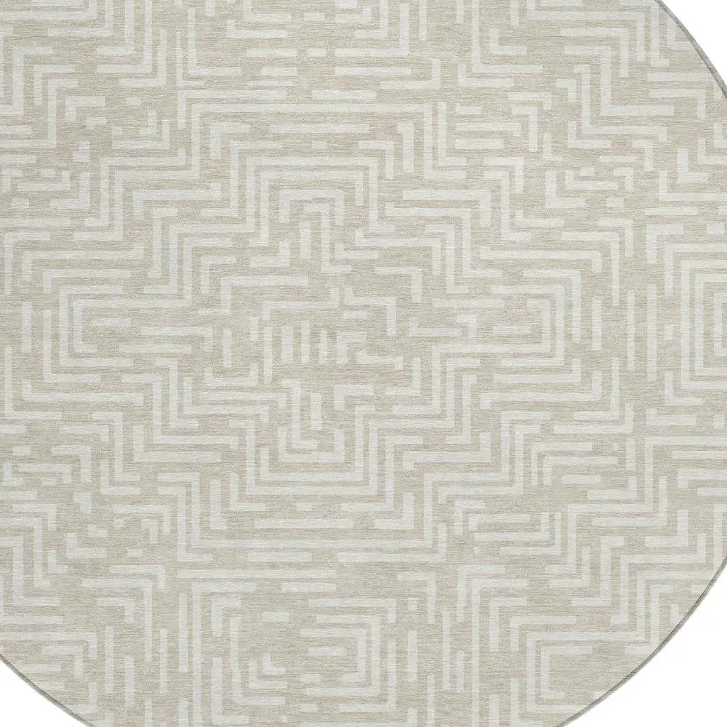 8' Beige And Blue Round Geometric Washable Indoor Outdoor Area Rug Homeroots Outdoor