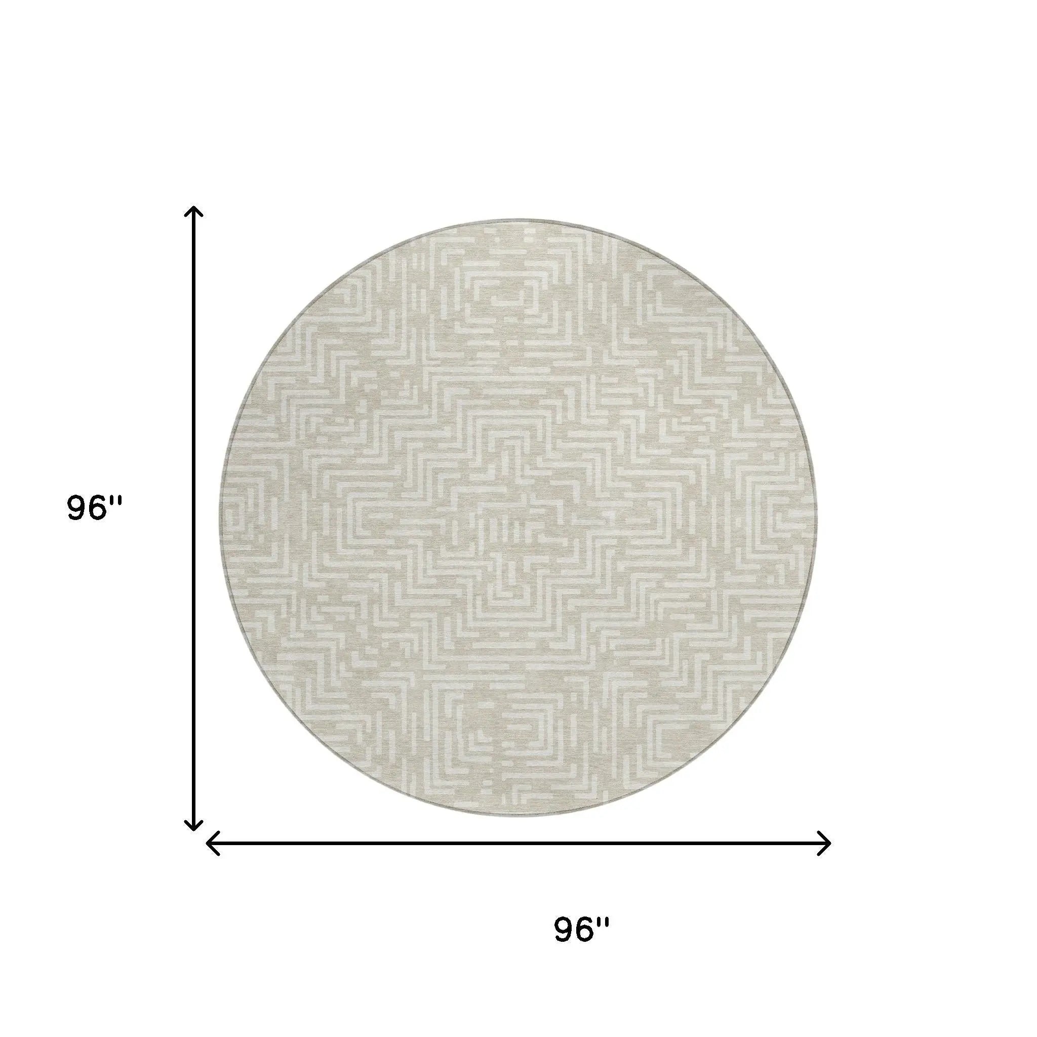 8' Beige And Blue Round Geometric Washable Indoor Outdoor Area Rug Homeroots Outdoor
