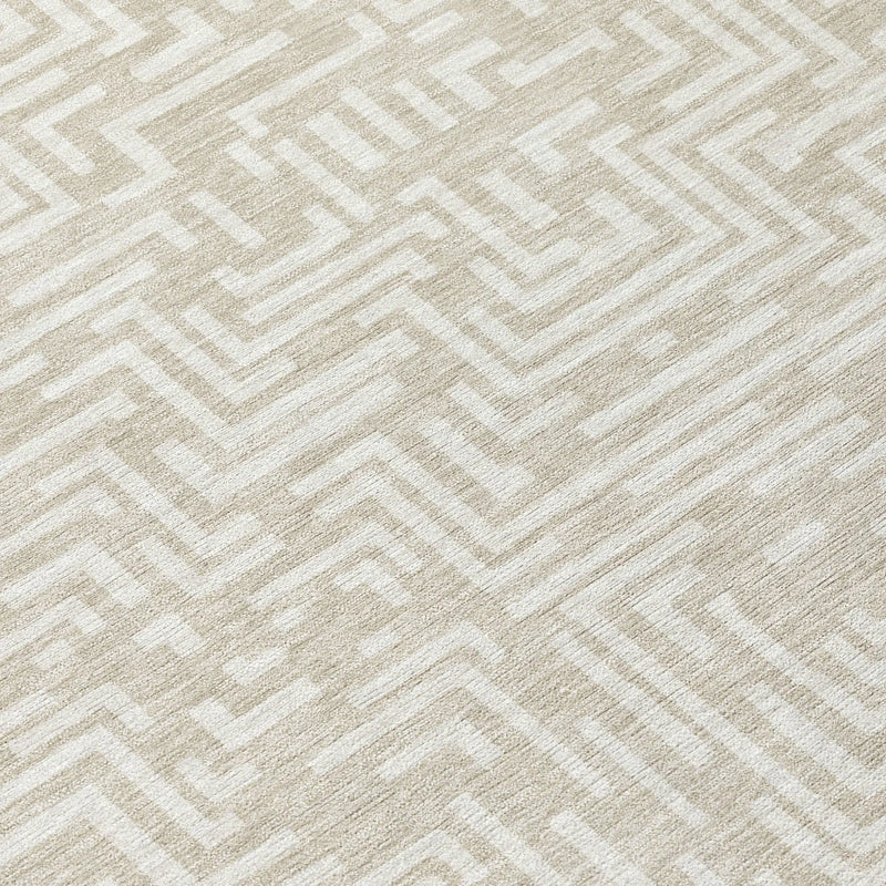 8' Beige And Blue Round Geometric Washable Indoor Outdoor Area Rug Homeroots Outdoor