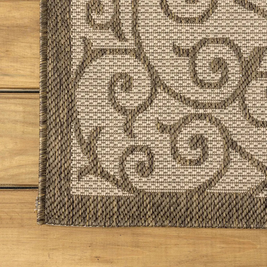 8' Beige And Brown Geometric Indoor Outdoor Runner Rug Homeroots Outdoor