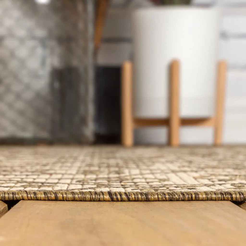 8' Beige And Brown Geometric Indoor Outdoor Runner Rug Homeroots Outdoor