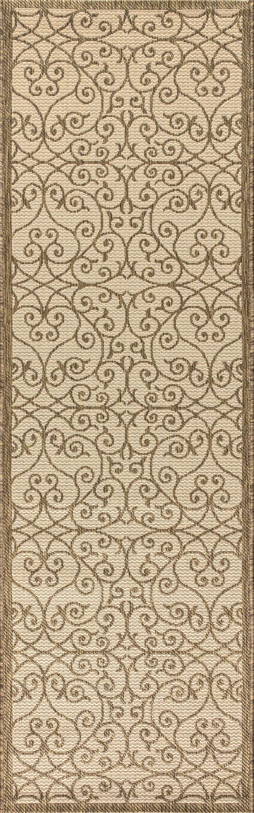 8' Beige And Brown Geometric Indoor Outdoor Runner Rug Homeroots Outdoor