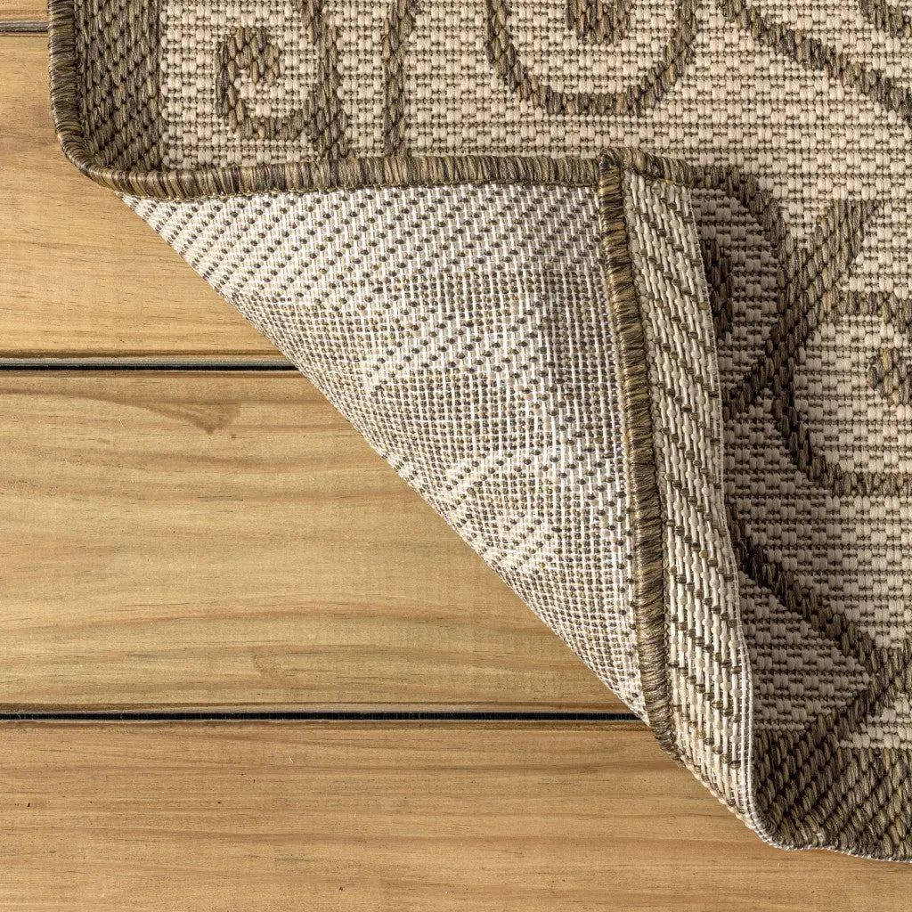 8' Beige And Brown Geometric Indoor Outdoor Runner Rug Homeroots Outdoor