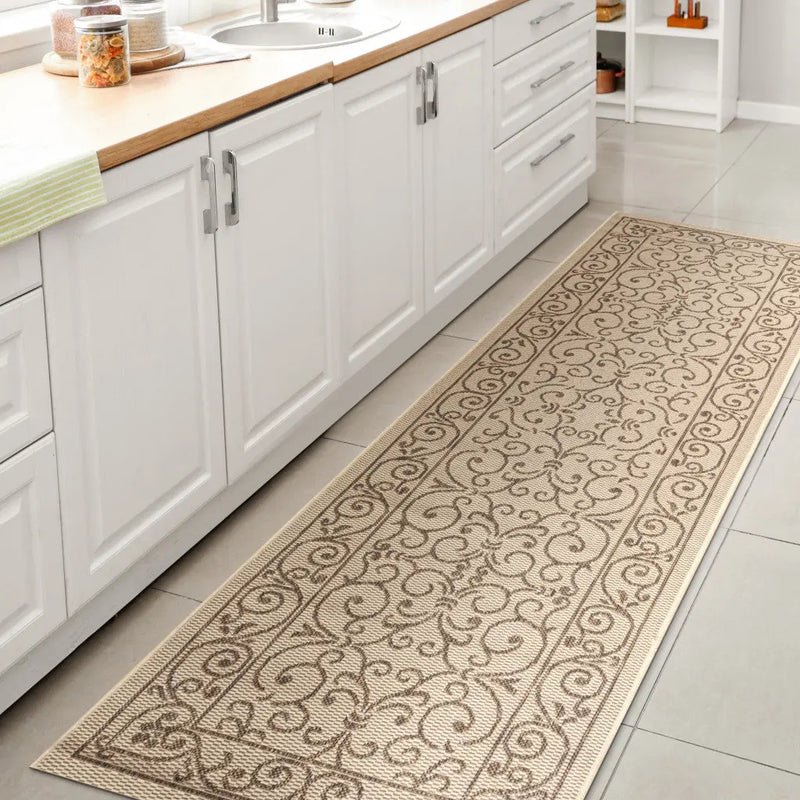 8' Beige And Brown Medallion Indoor Outdoor Runner Rug Homeroots Outdoor