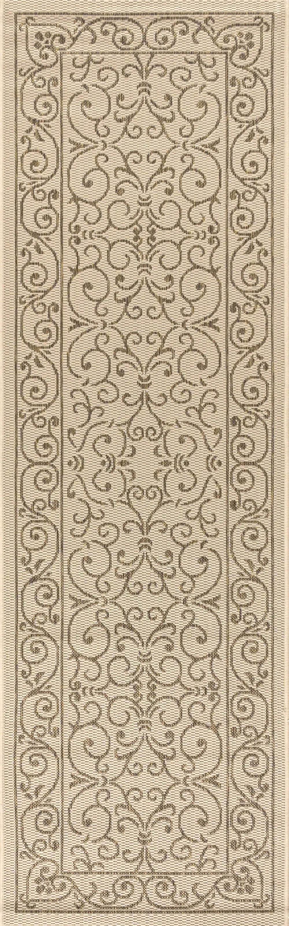 8' Beige And Brown Medallion Indoor Outdoor Runner Rug Homeroots Outdoor