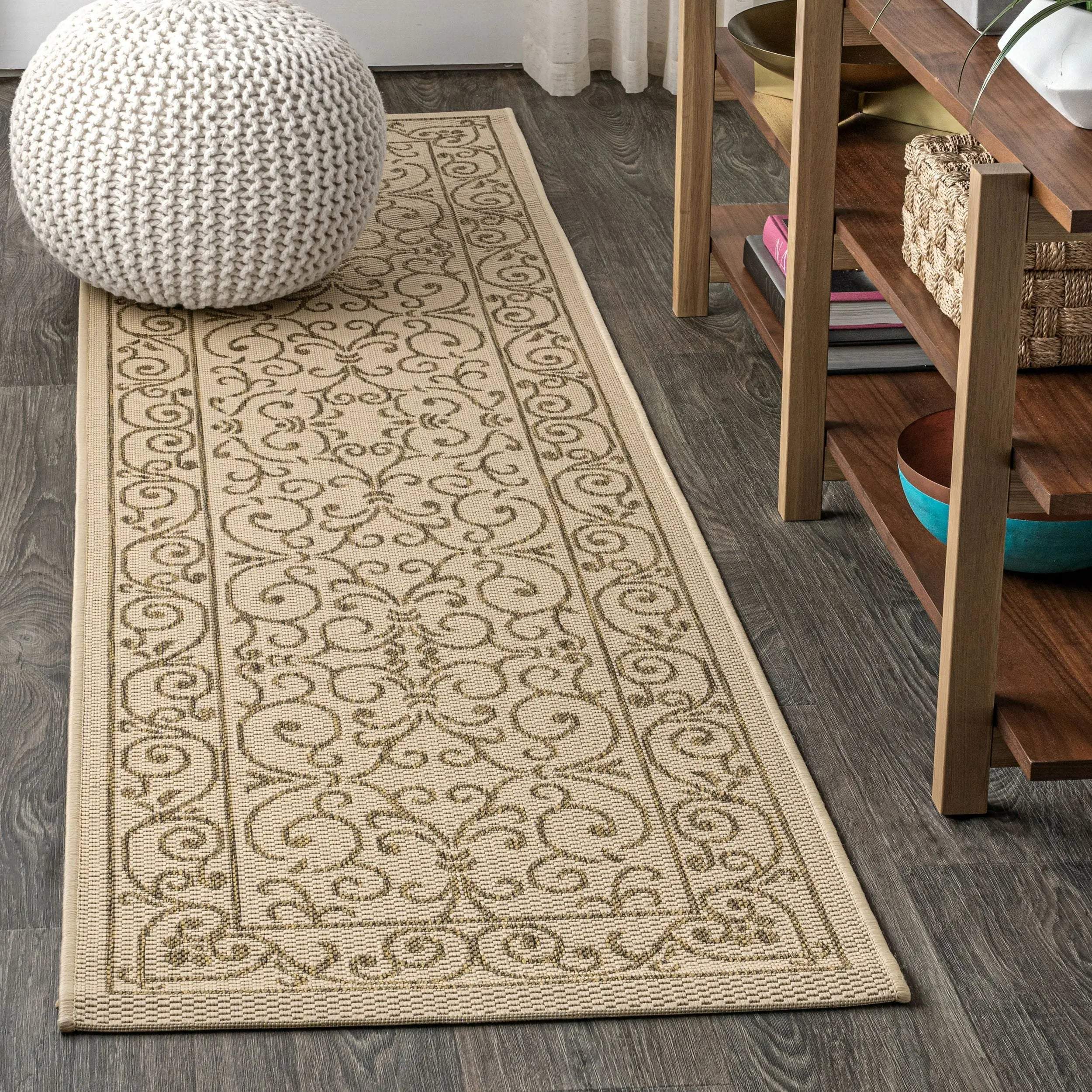 8' Beige And Brown Medallion Indoor Outdoor Runner Rug Homeroots Outdoor