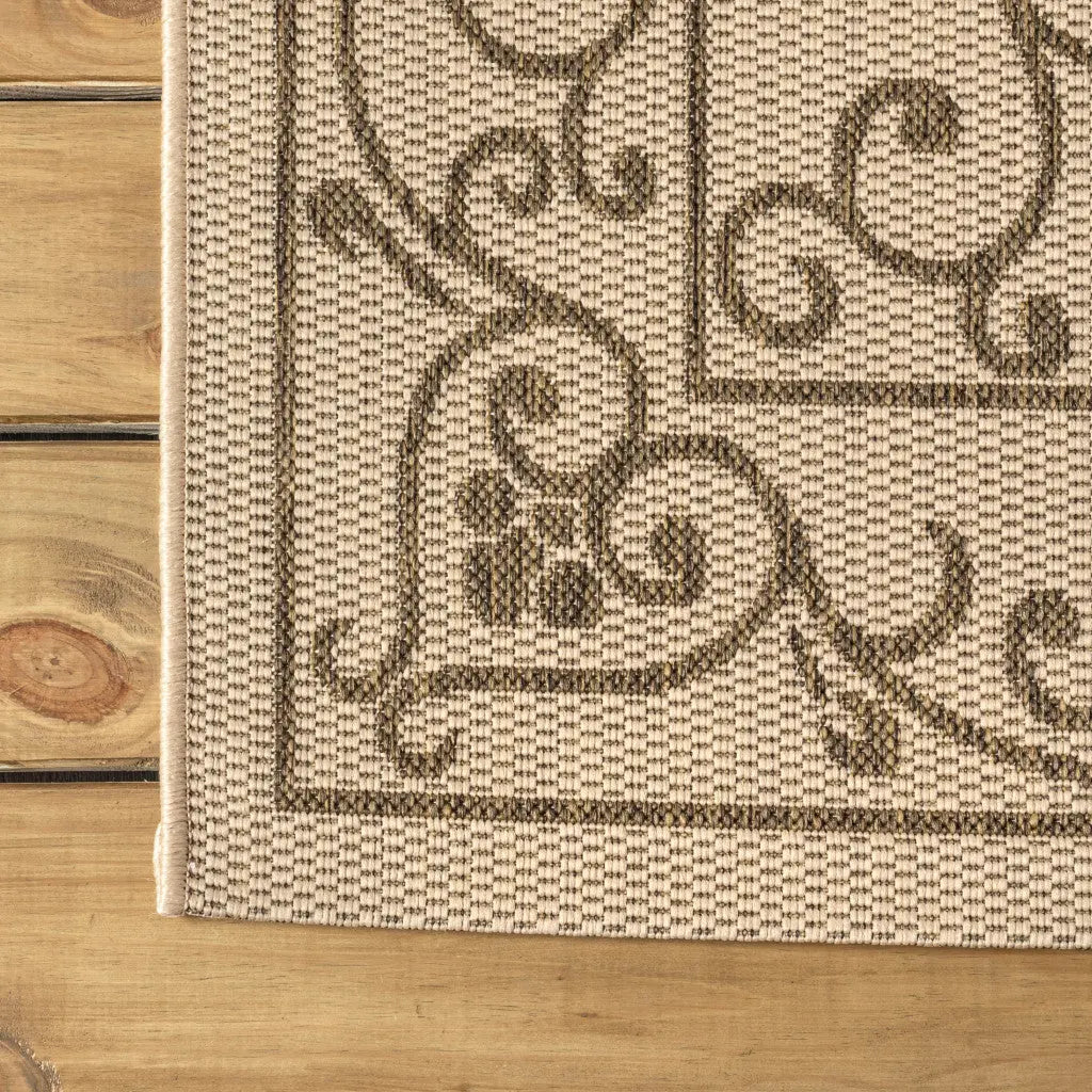 8' Beige And Brown Medallion Indoor Outdoor Runner Rug Homeroots Outdoor
