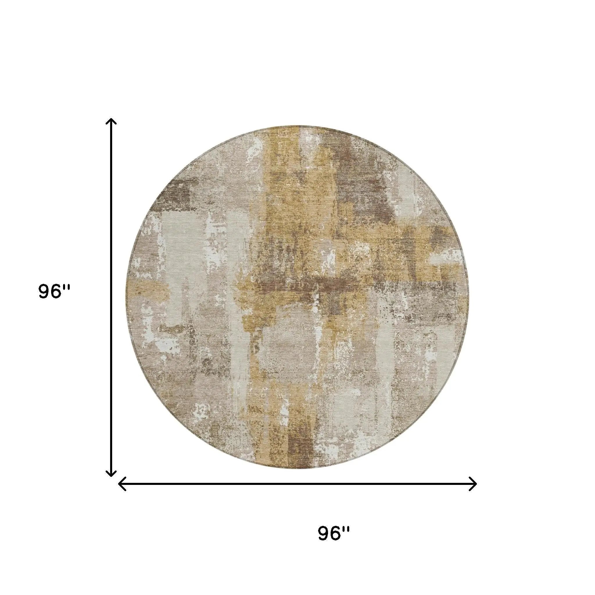 8' Beige And Brown Round Abstract Washable Indoor Outdoor Area Rug Homeroots Outdoor