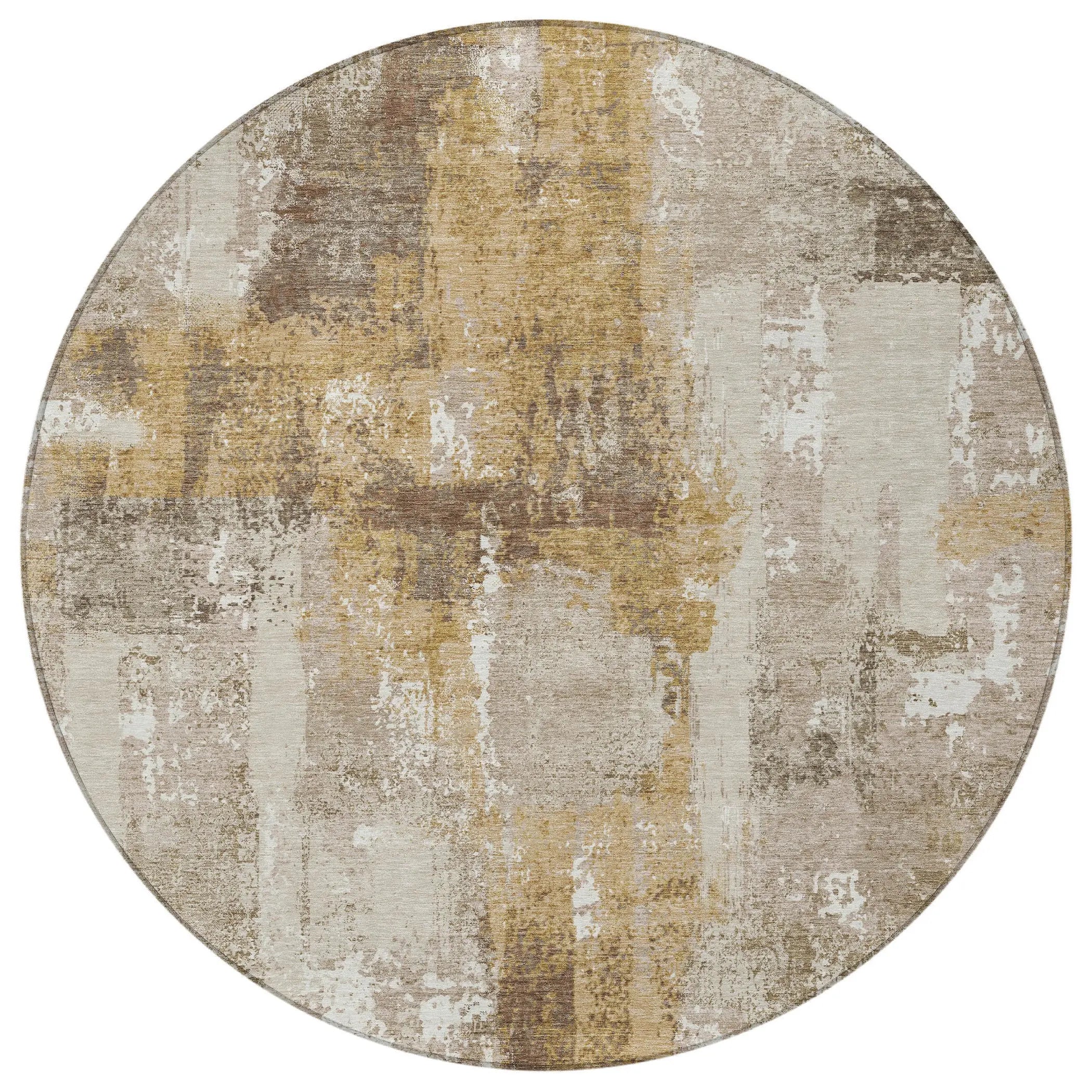 8' Beige And Brown Round Abstract Washable Indoor Outdoor Area Rug Homeroots Outdoor