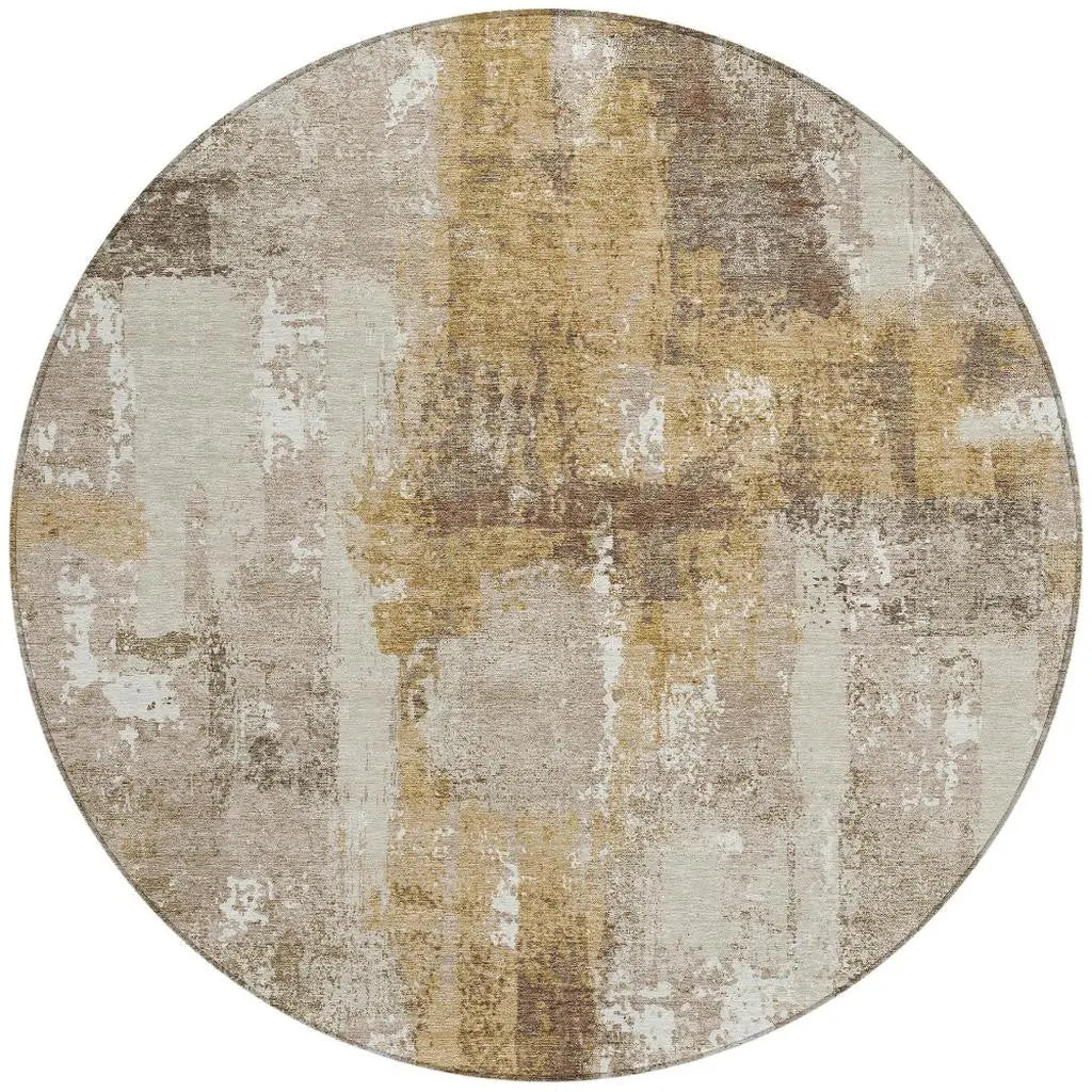 8' Beige And Brown Round Abstract Washable Indoor Outdoor Area Rug Homeroots Outdoor