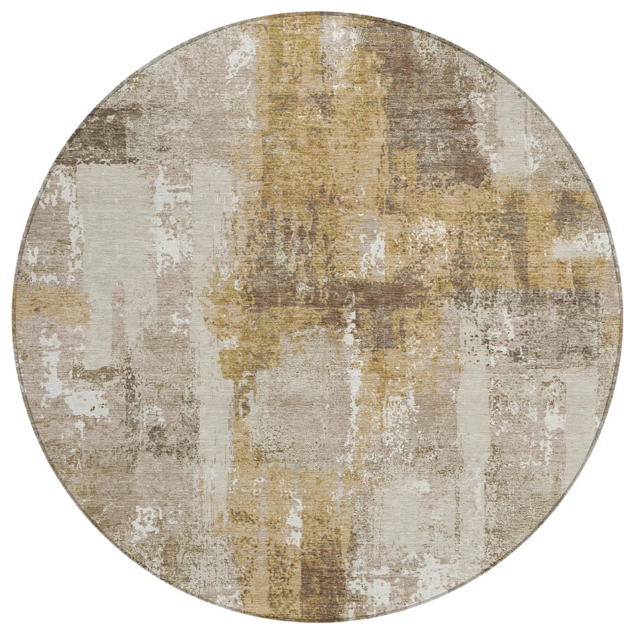8' Beige And Brown Round Abstract Washable Indoor Outdoor Area Rug Homeroots Outdoor