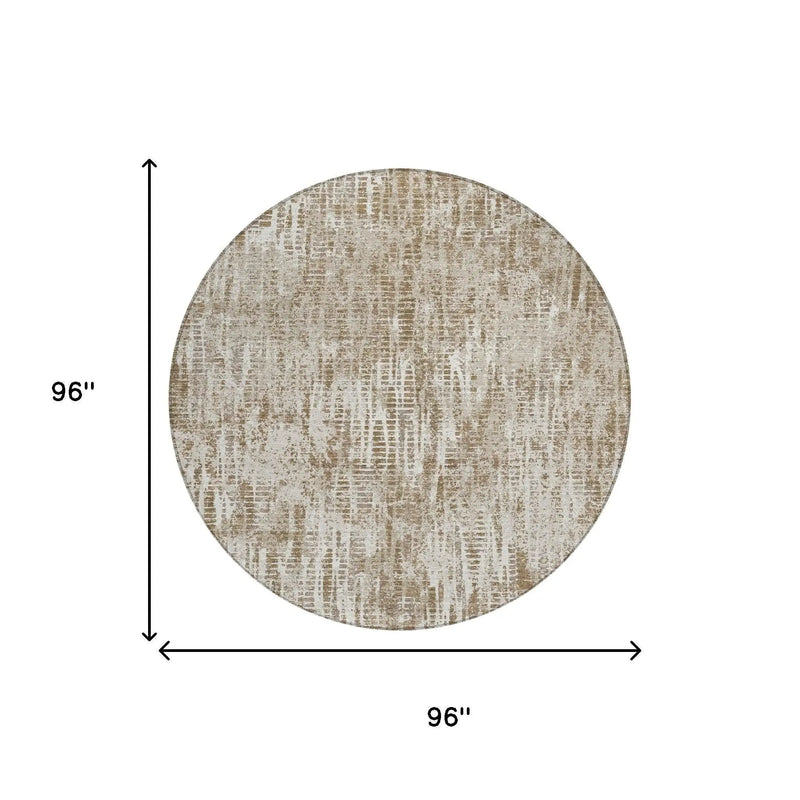 8' Beige And Brown Round Abstract Washable Indoor Outdoor Area Rug Homeroots Outdoor