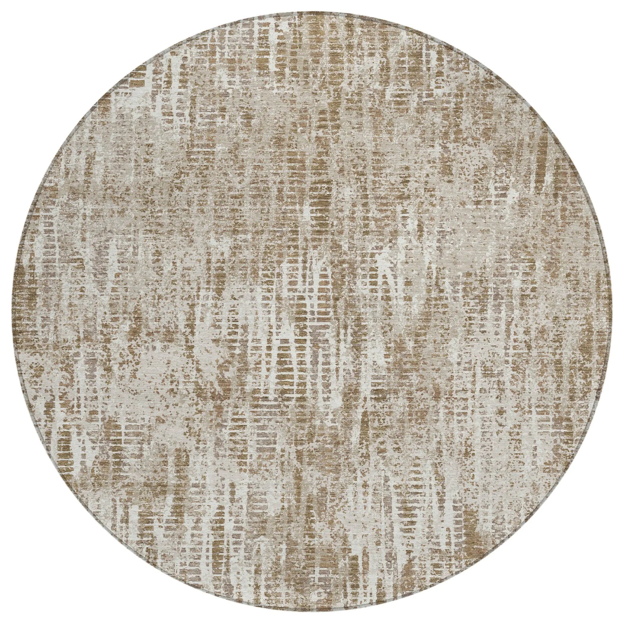 8' Beige And Brown Round Abstract Washable Indoor Outdoor Area Rug Homeroots Outdoor