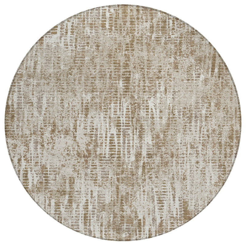 8' Beige And Brown Round Abstract Washable Indoor Outdoor Area Rug Homeroots Outdoor