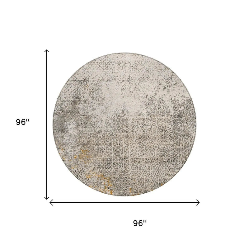 8' Beige And Brown Round Abstract Washable Indoor Outdoor Area Rug Homeroots Outdoor