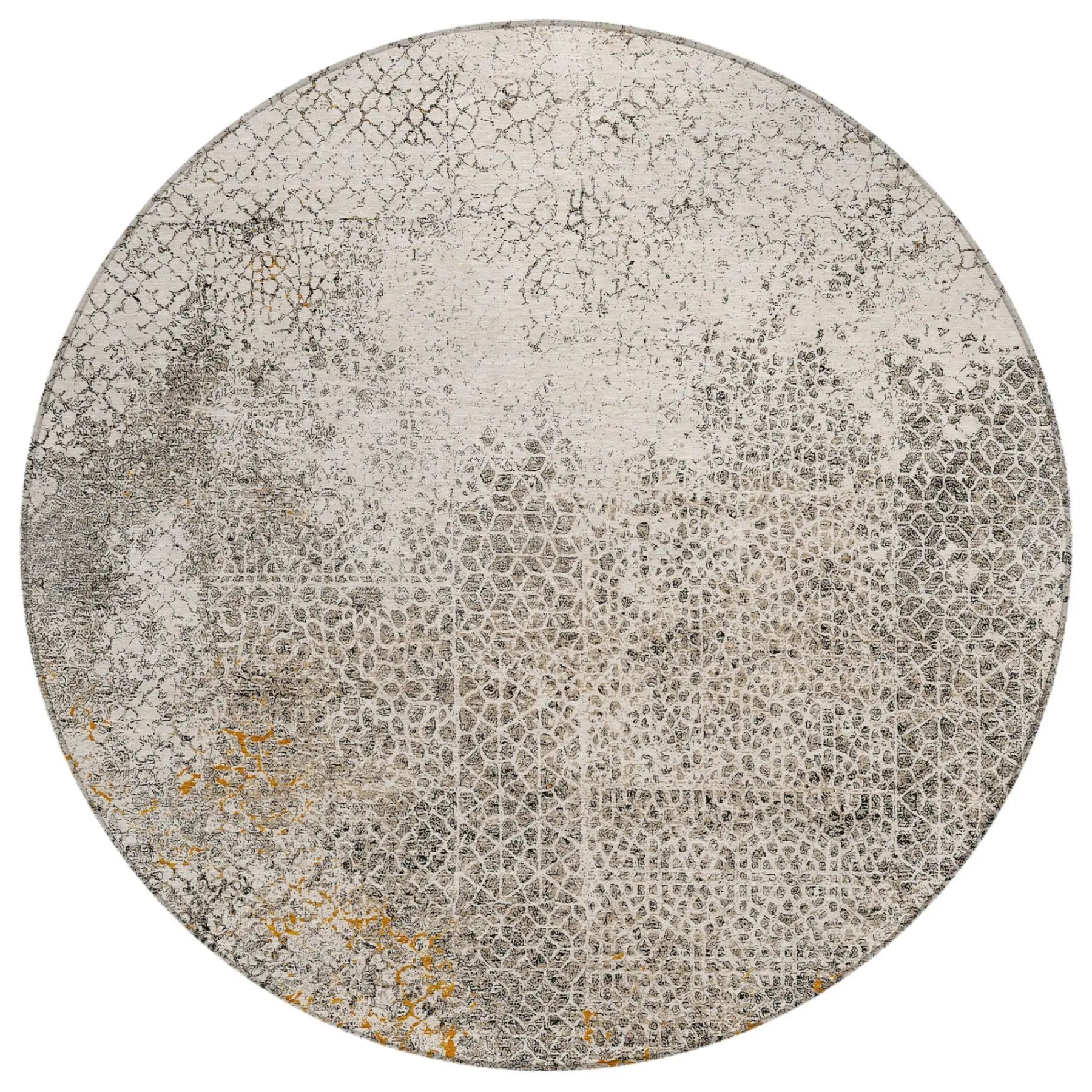 8' Beige And Brown Round Abstract Washable Indoor Outdoor Area Rug Homeroots Outdoor