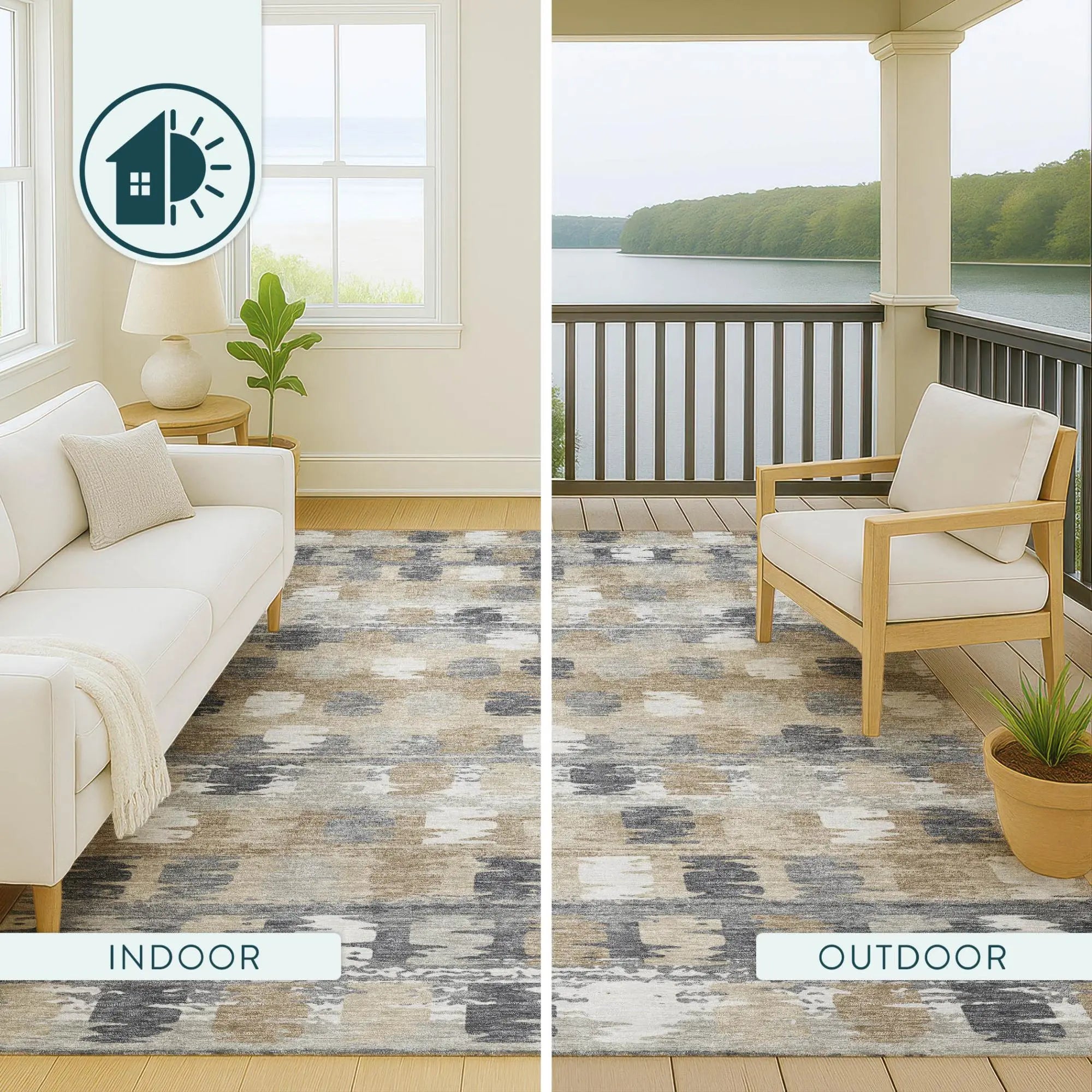 8' Beige And Brown Round Abstract Washable Indoor Outdoor Area Rug Homeroots Outdoor