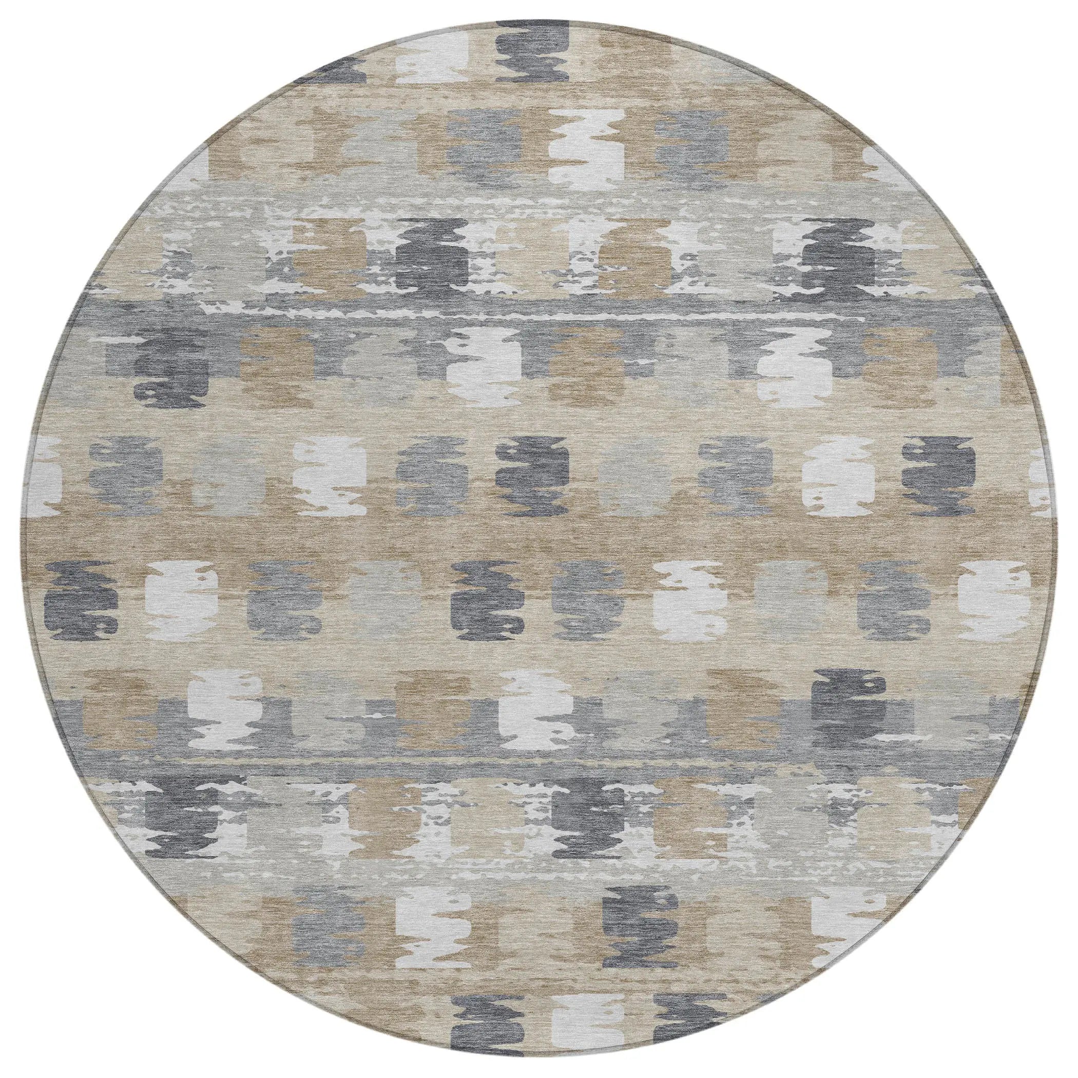 8' Beige And Brown Round Abstract Washable Indoor Outdoor Area Rug Homeroots Outdoor