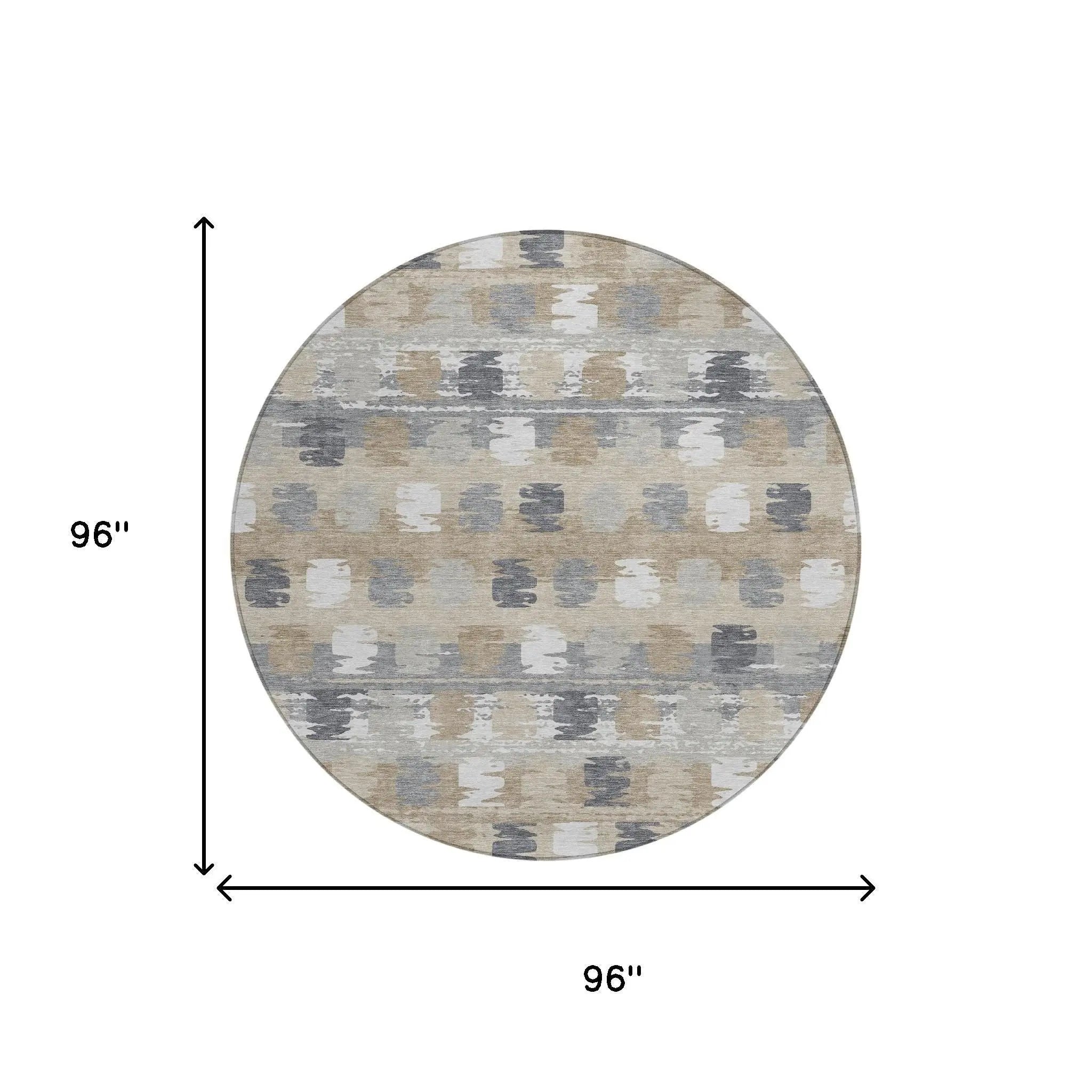 8' Beige And Brown Round Abstract Washable Indoor Outdoor Area Rug Homeroots Outdoor