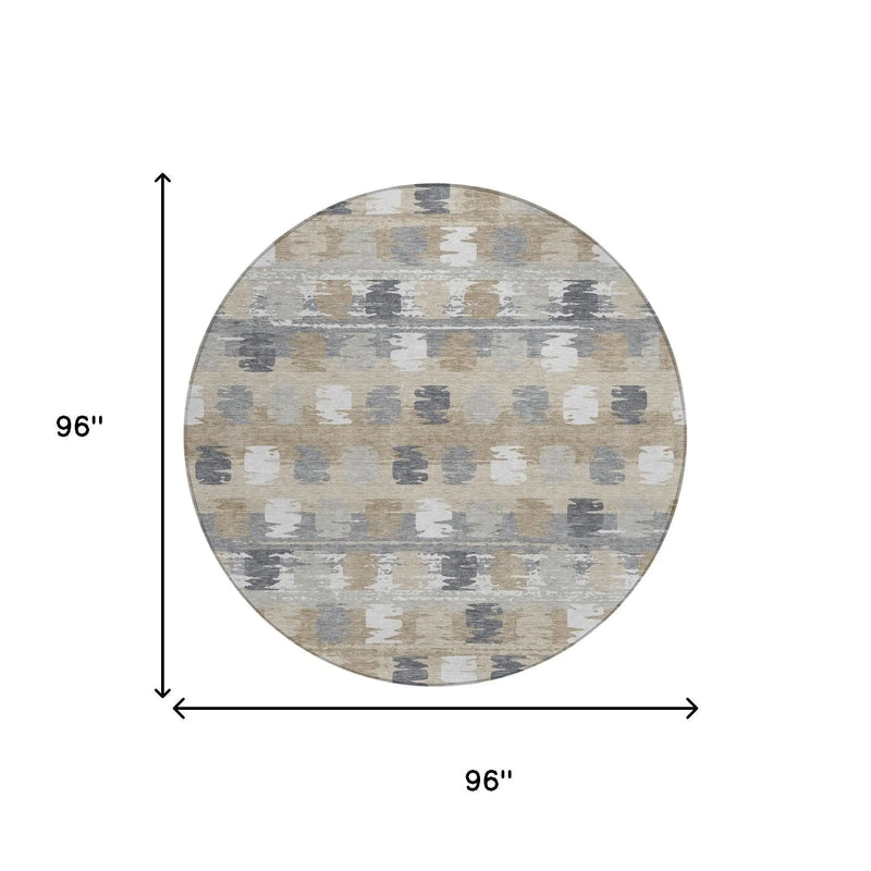 8' Beige And Brown Round Abstract Washable Indoor Outdoor Area Rug Homeroots Outdoor
