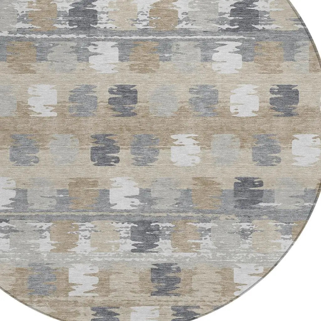 8' Beige And Brown Round Abstract Washable Indoor Outdoor Area Rug Homeroots Outdoor