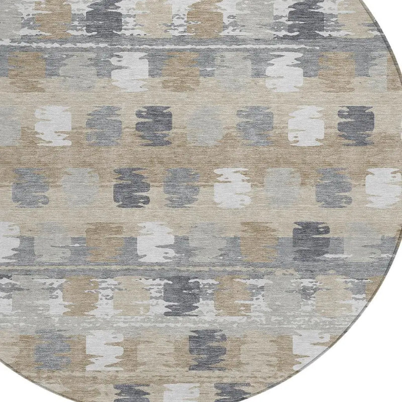8' Beige And Brown Round Abstract Washable Indoor Outdoor Area Rug Homeroots Outdoor