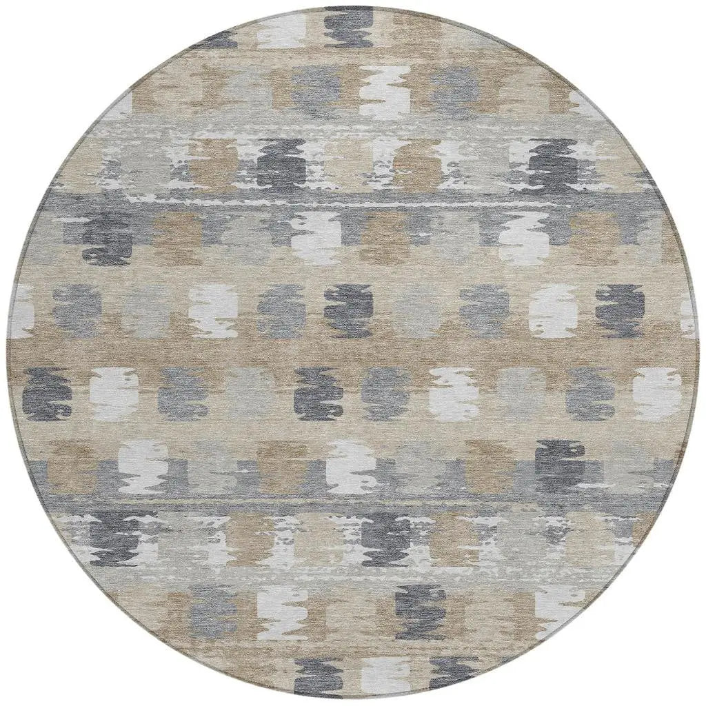 8' Beige And Brown Round Abstract Washable Indoor Outdoor Area Rug Homeroots Outdoor