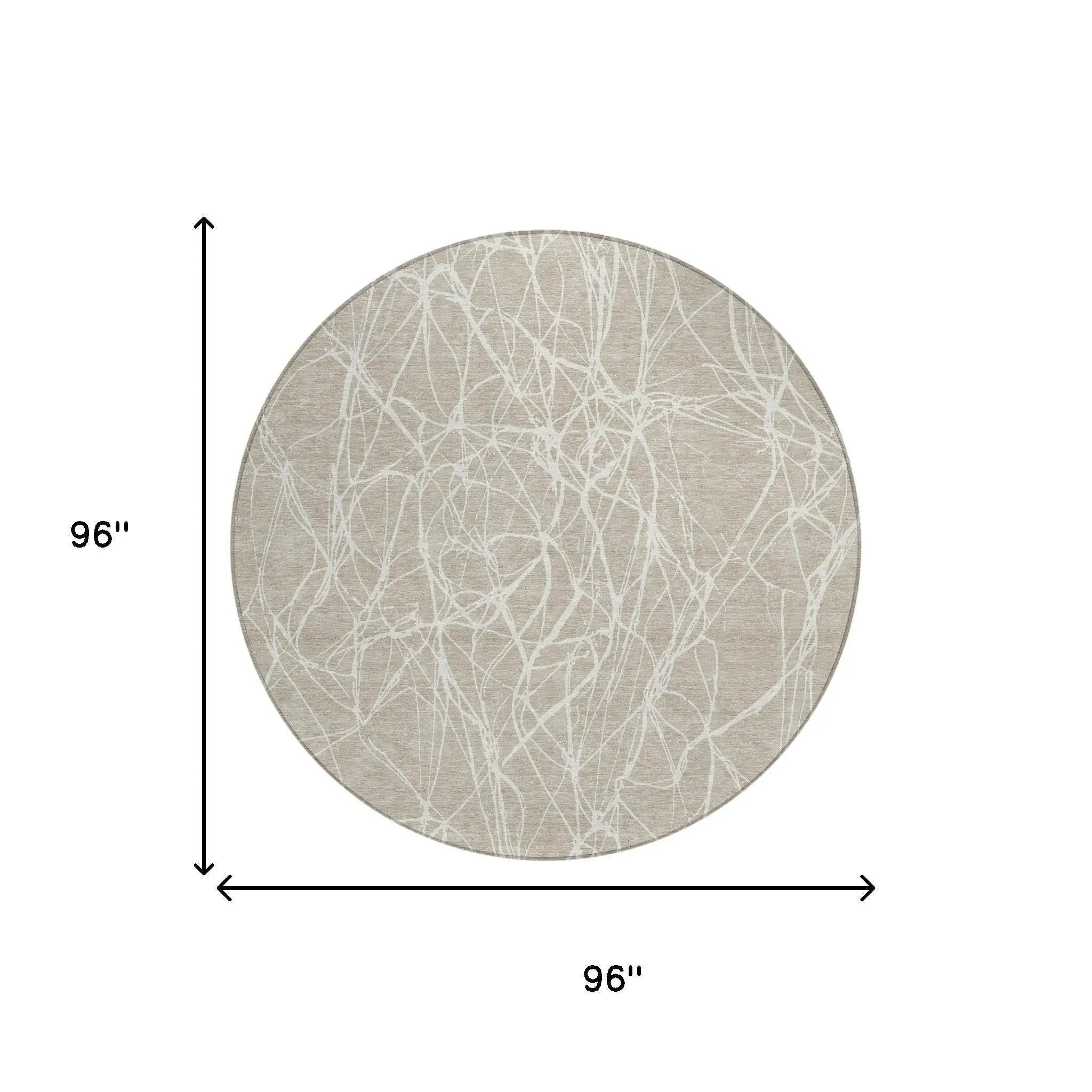 8' Beige And Brown Round Abstract Washable Indoor Outdoor Area Rug Homeroots Outdoor