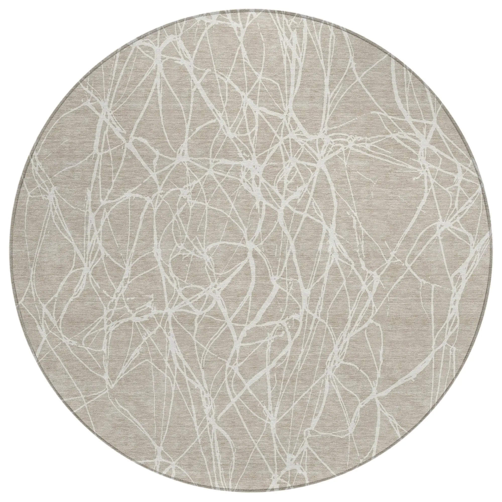 8' Beige And Brown Round Abstract Washable Indoor Outdoor Area Rug Homeroots Outdoor