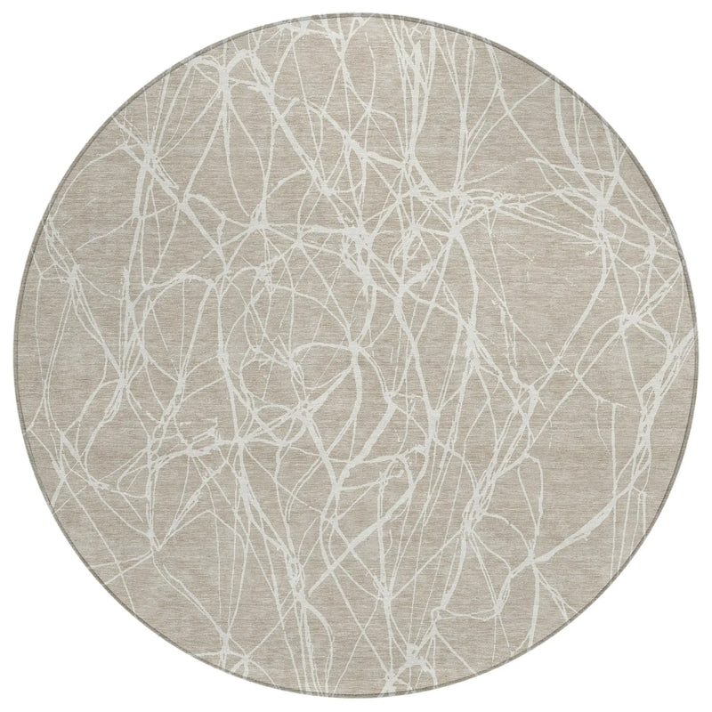 8' Beige And Brown Round Abstract Washable Indoor Outdoor Area Rug Homeroots Outdoor