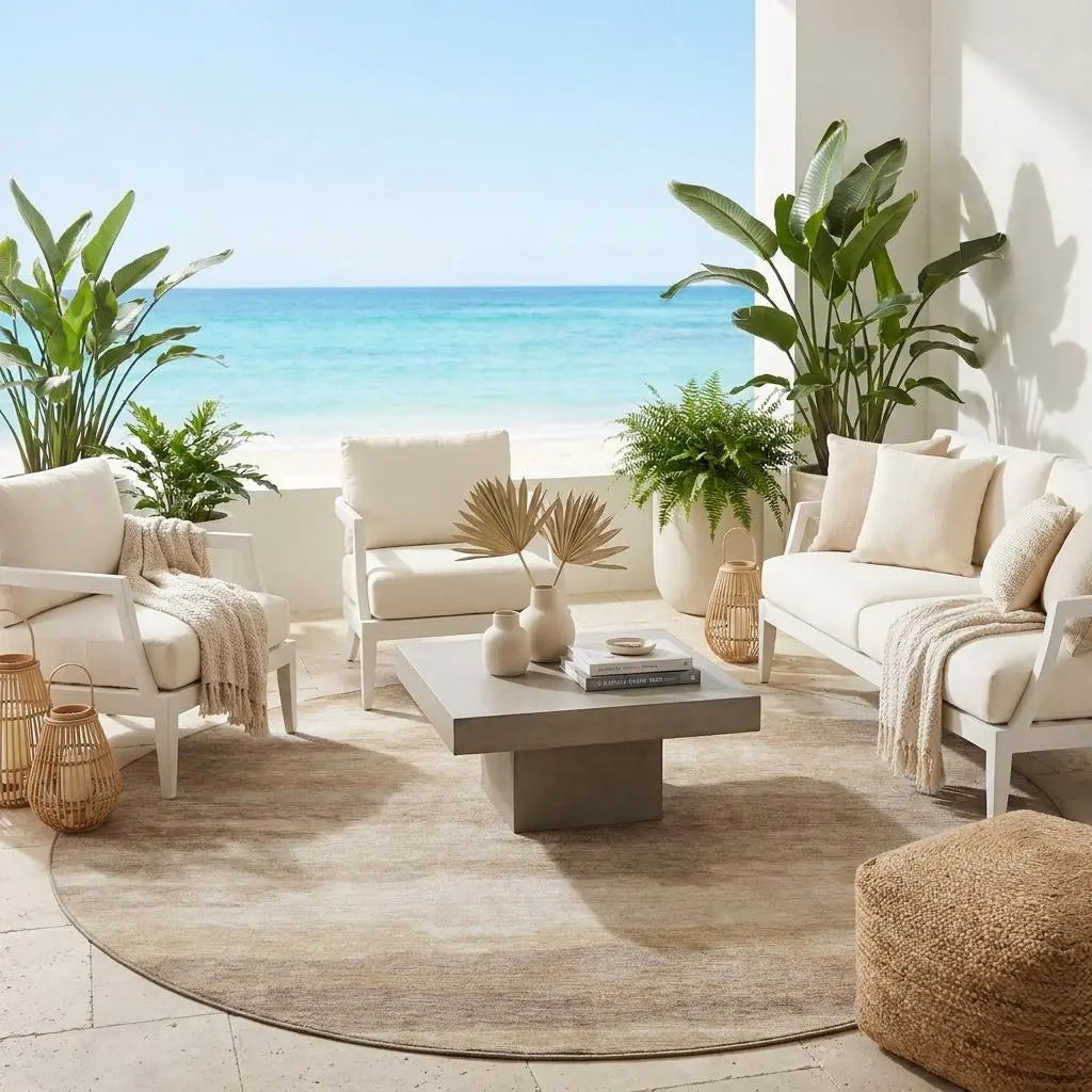 8' Beige And Brown Round Abstract Washable Indoor Outdoor Area Rug Homeroots Outdoor