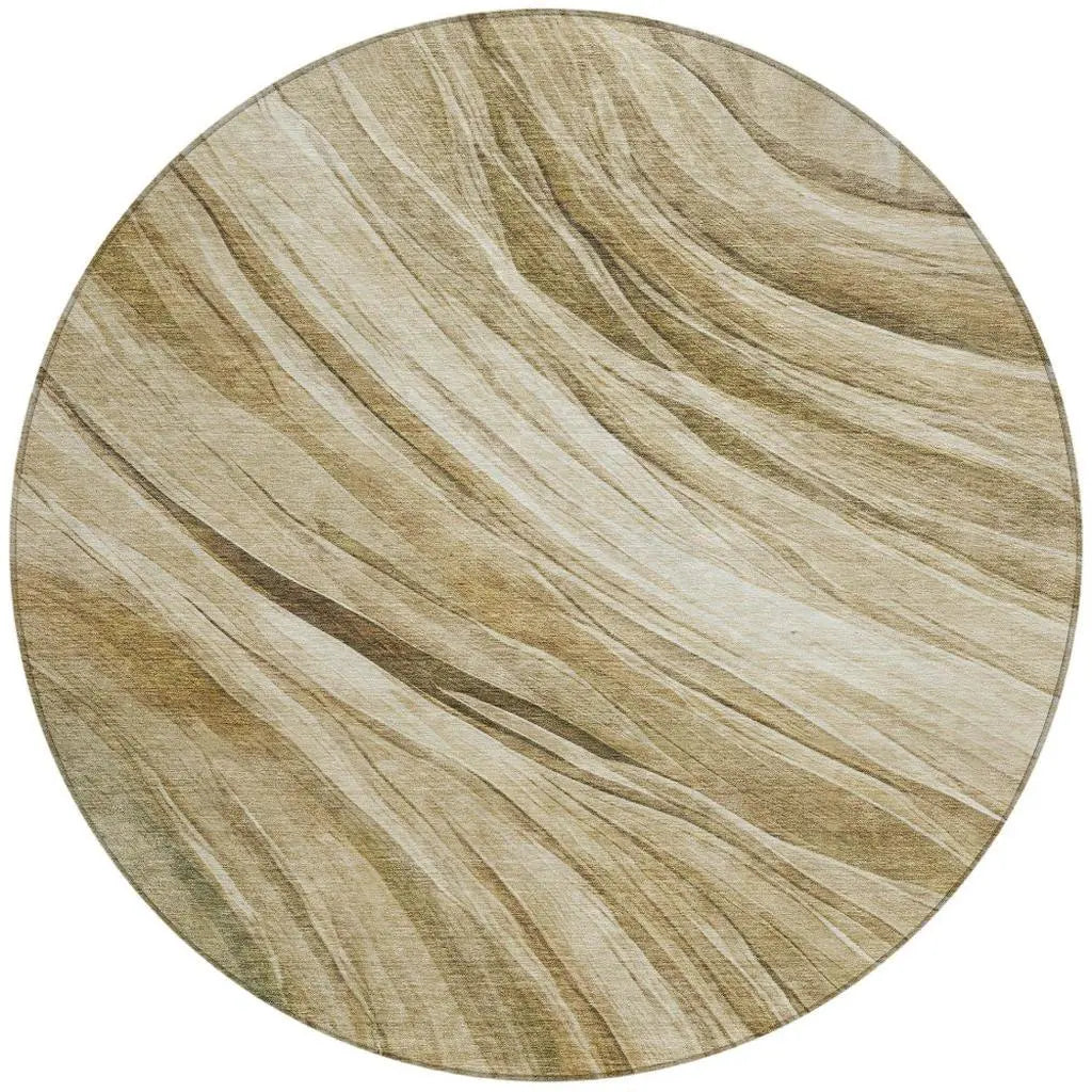 8' Beige And Brown Round Abstract Washable Indoor Outdoor Area Rug Homeroots Outdoor