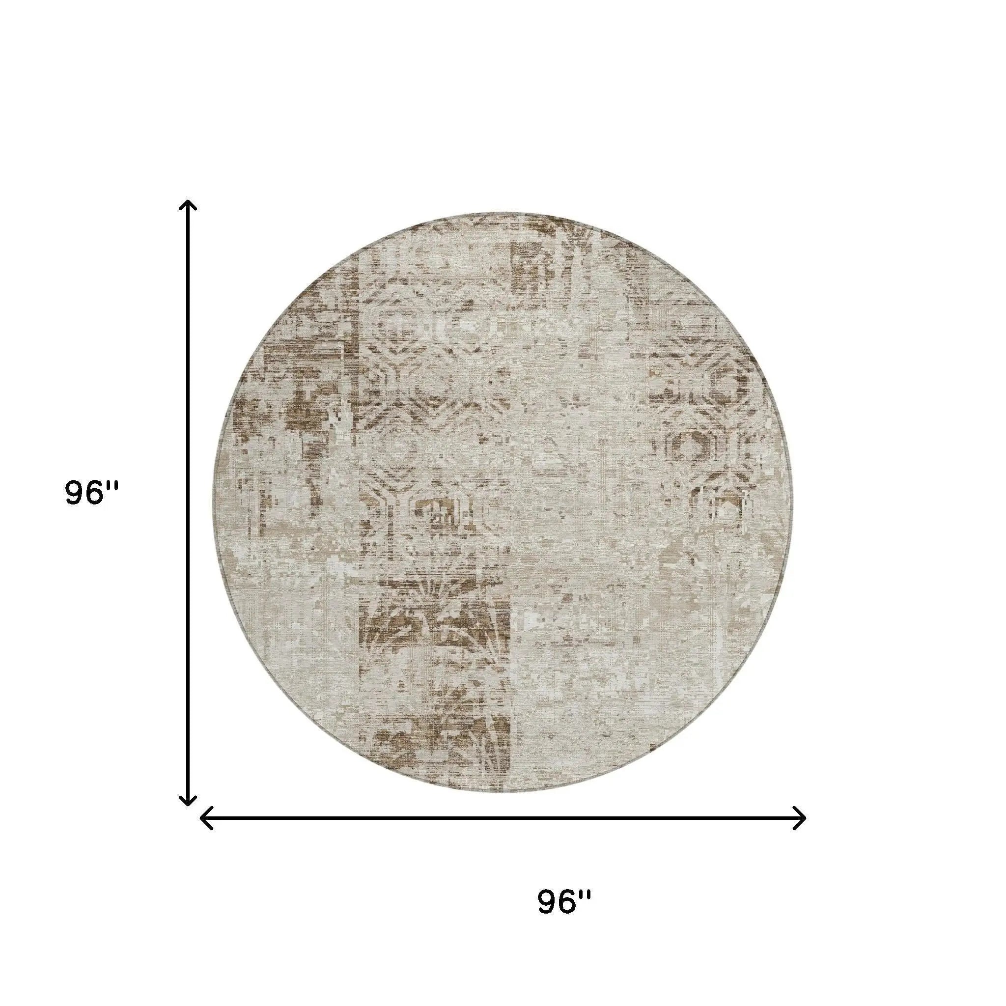 8' Beige And Brown Round Abstract Washable Indoor Outdoor Area Rug Homeroots Outdoor