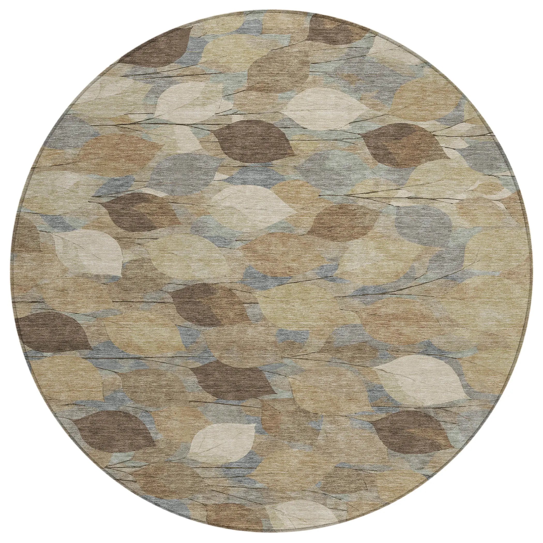 8' Beige And Brown Round Floral Washable Indoor Outdoor Area Rug Homeroots Outdoor